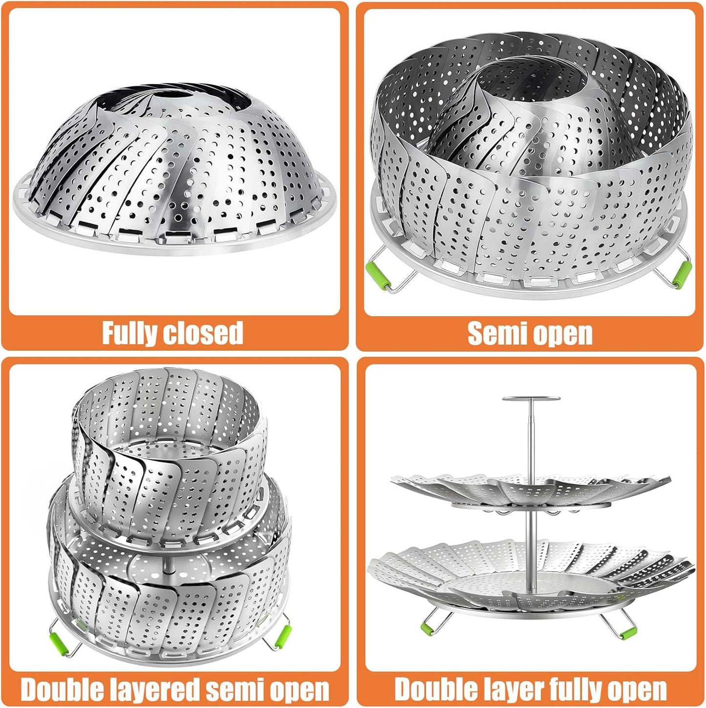 Vegetables Steamer for Cooking,Stainless Steel Veggie Steamer Basket - Folding