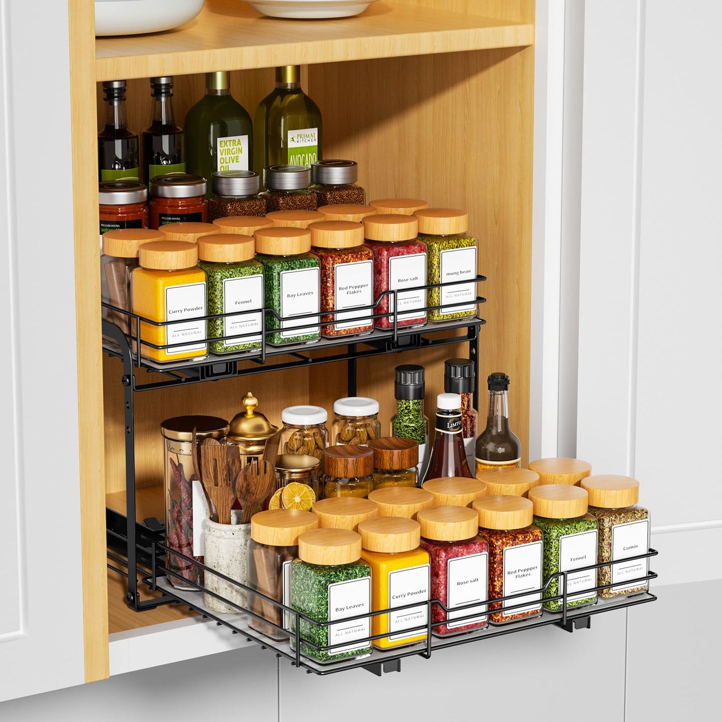 RCHYFEED Pull Out Spice Rack Organizer for Cabinet,Slide out Spice Organizer for Inside Cabinets,Heavy Duty Spice Organization for Kitchen and Pantry,Seasoning,Sauces(1-Tier,8.5" Wx10.5 Dx2.5 H)