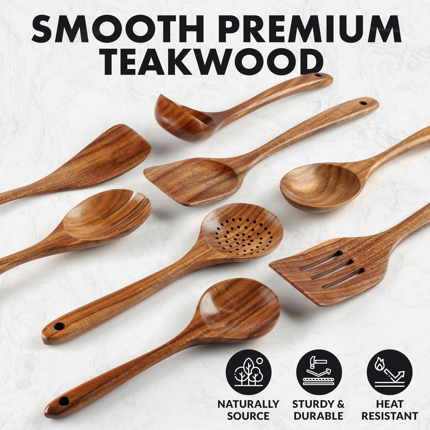Zulay Kitchen 9.4" Teak Wooden Cooking Spoon – Durable, Non-Stick Wooden Utensil for Cooking, Stirring, Mixing & Serving – Heat-Resistant, Smooth Finish Kitchen Spoon for Nonstick Cookware