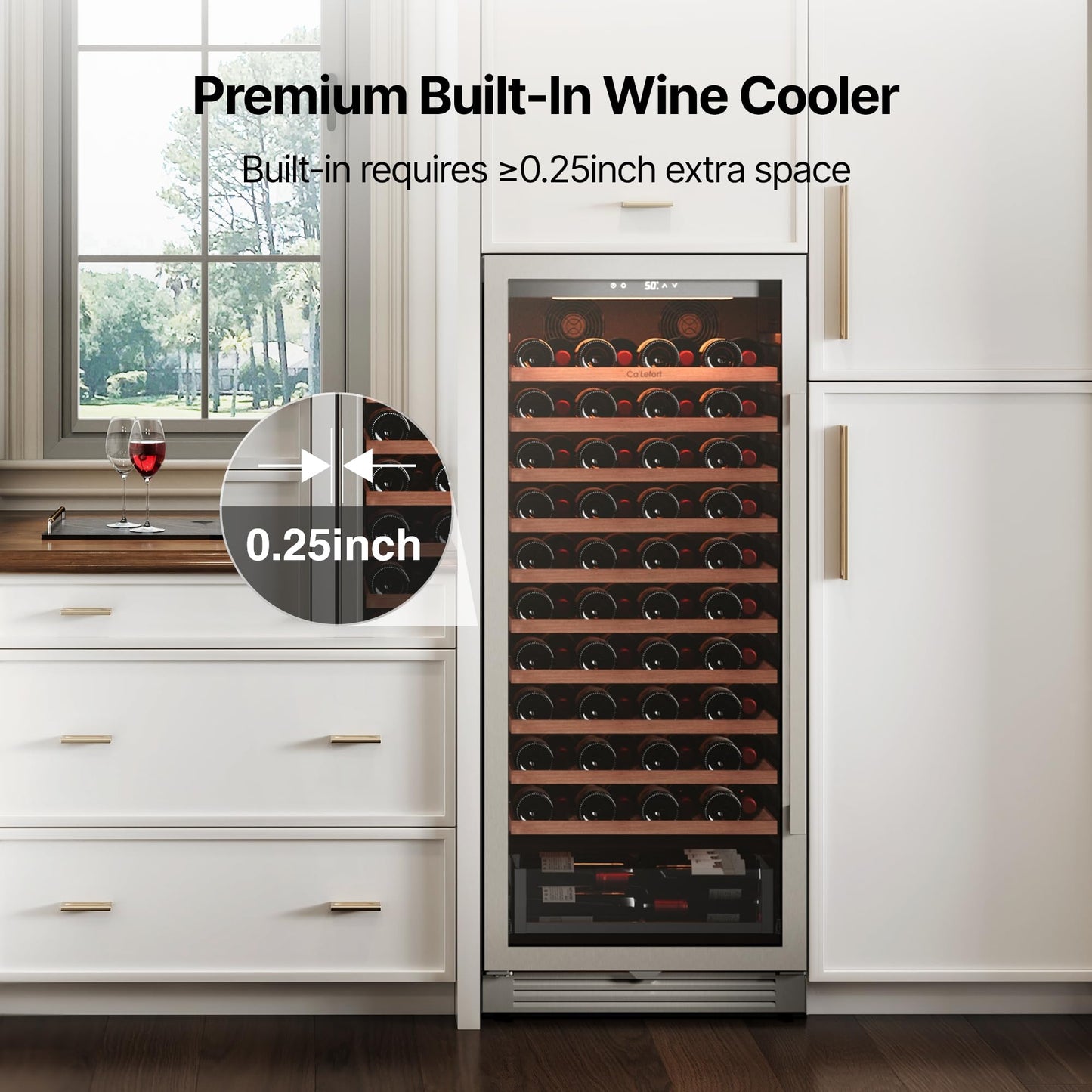 Ca'Lefort 24 Inch Wine Fridge, Dual Zone 90 Bottle Wine Cooler Refrigerator, 40-65°F Refrigerator with Glass Door, 3 LED Built-in/Freestanding Fridge for Bar/Kitchen/Resterant (Left-Hinged)