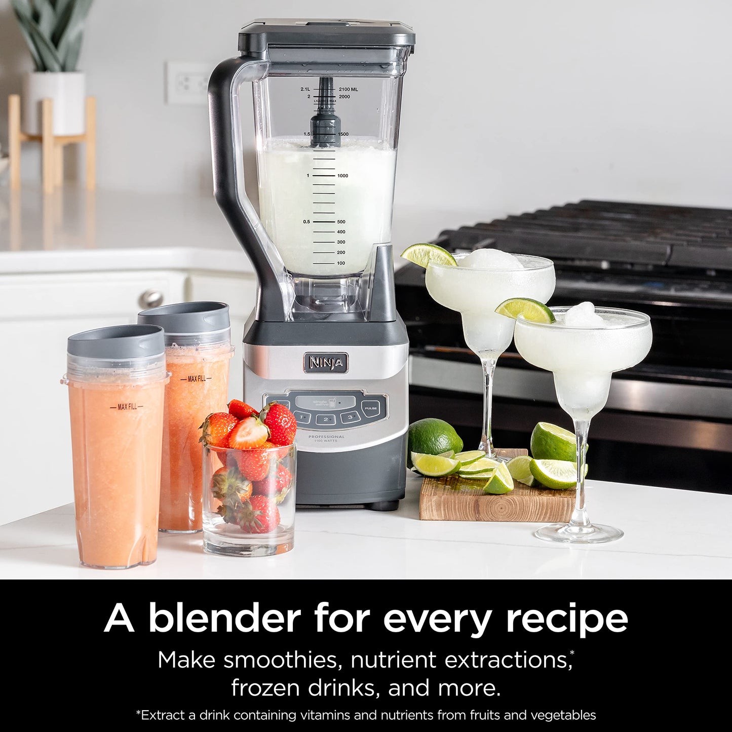 Ninja BN801 Professional Plus Kitchen System, 1400 WP, 5 Functions for Smoothies, Chopping, Dough & More with Auto IQ, 72-oz.* Blender Pitcher, 64-oz. Processor Bowl, (2) 24-oz. To-Go Cups, Grey