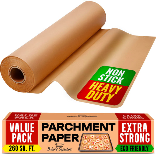 Unbleached Parchment Paper for Baking – 2-Pack 520 Sq.Ft Total - 15 in x 210 ft Baking Paper Roll with Cutter, Non-Stick Brown Parchment for Baking, Cooking, Grilling, Steaming by Baker’s Signature