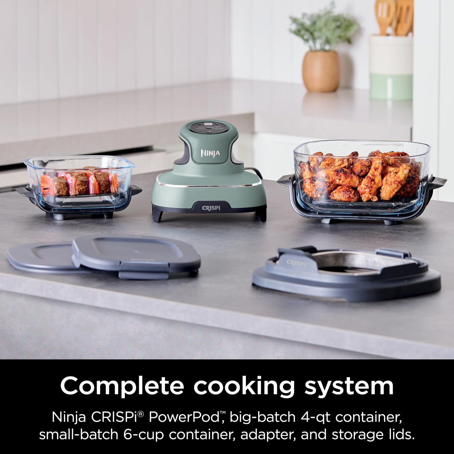 Ninja | Air Fryer | Crispi 4-in-1 Portable Cooking System | 4QT & 6 Cup Glass Containers, Crisper Plates & Storage Lids Included | Microwave, Freezer & Dishwasher Safe | Cherry Crush | FN101DR