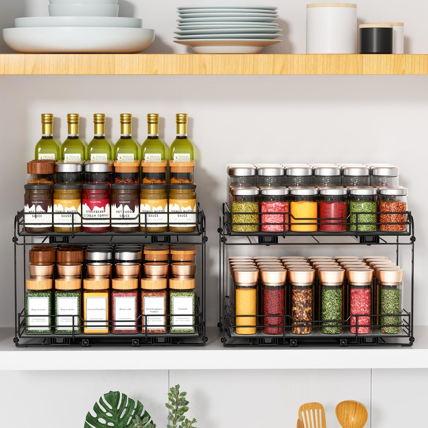 RCHYFEED Pull Out Spice Rack Organizer for Cabinet,Slide out Spice Organizer for Inside Cabinets,Heavy Duty Spice Organization for Kitchen and Pantry,Seasoning,Sauces(1-Tier,8.5" Wx10.5 Dx2.5 H)