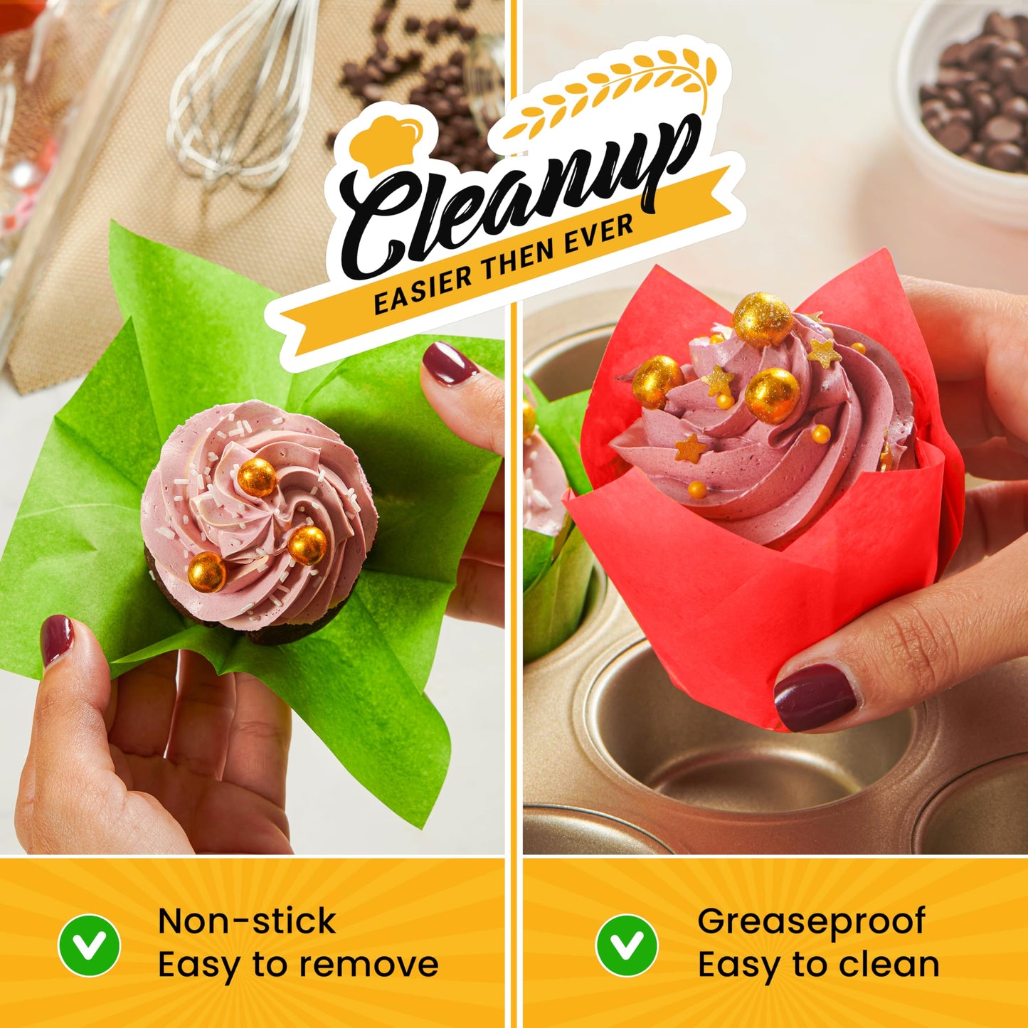 Tulip Cupcake Liners, Muffin Liners for Baking by Baker’s Signature – 200pcs of Parchment Paper Cups Cupcake Wrappers – Perfect Size, Sturdy, Greaseproof & Easy to Use – Colorful