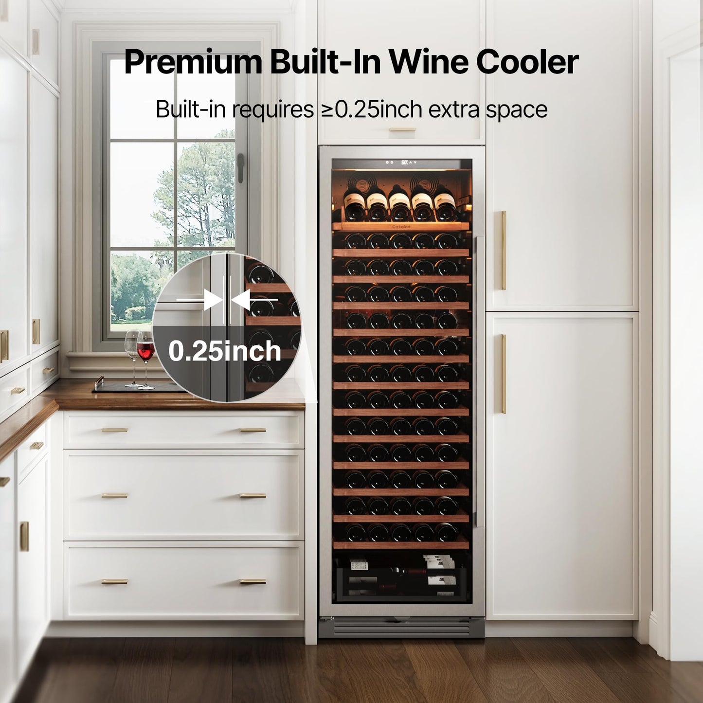 Ca'Lefort 24 Inch Wine Fridge, Dual Zone 90 Bottle Wine Cooler Refrigerator, 40-65°F Refrigerator with Glass Door, 3 LED Built-in/Freestanding Fridge for Bar/Kitchen/Resterant (Left-Hinged)