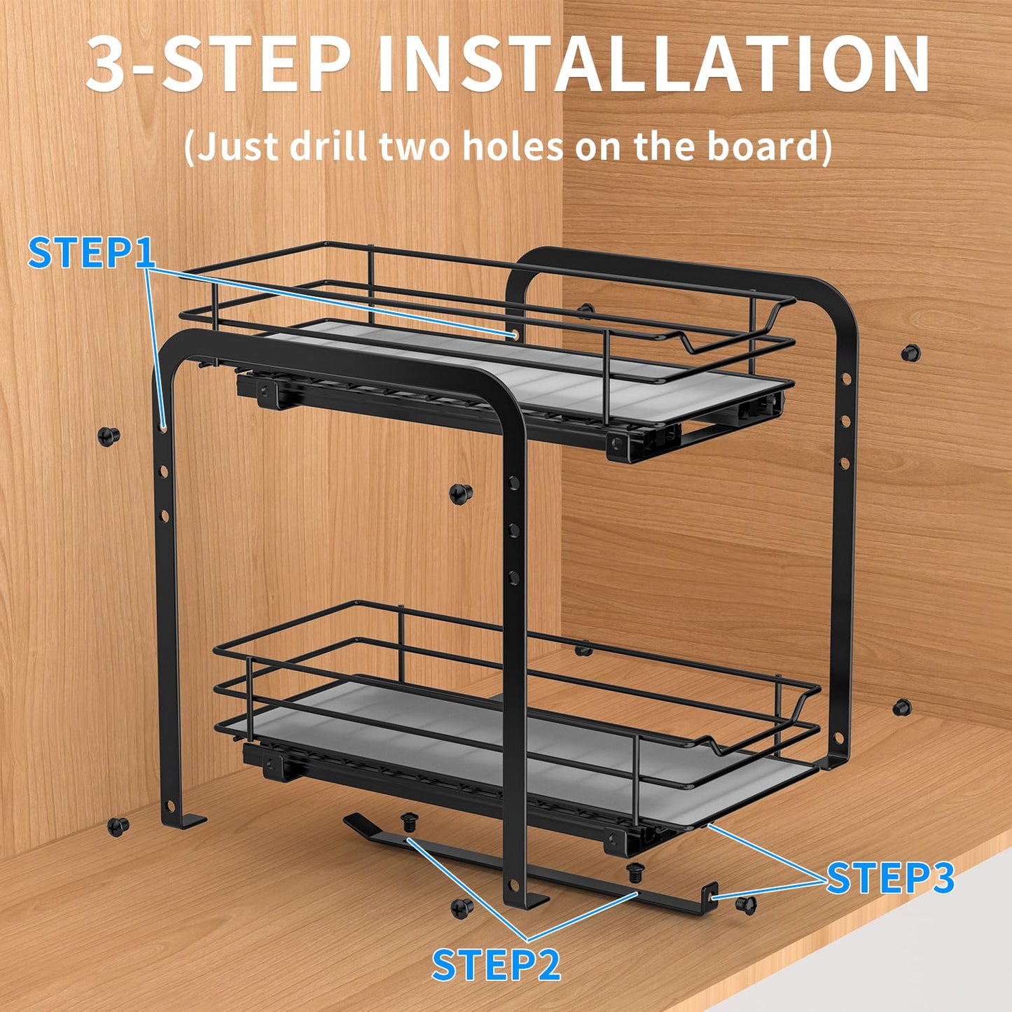 RCHYFEED Pull Out Spice Rack Organizer for Cabinet,Slide out Spice Organizer for Inside Cabinets,Heavy Duty Spice Organization for Kitchen and Pantry,Seasoning,Sauces(1-Tier,8.5" Wx10.5 Dx2.5 H)