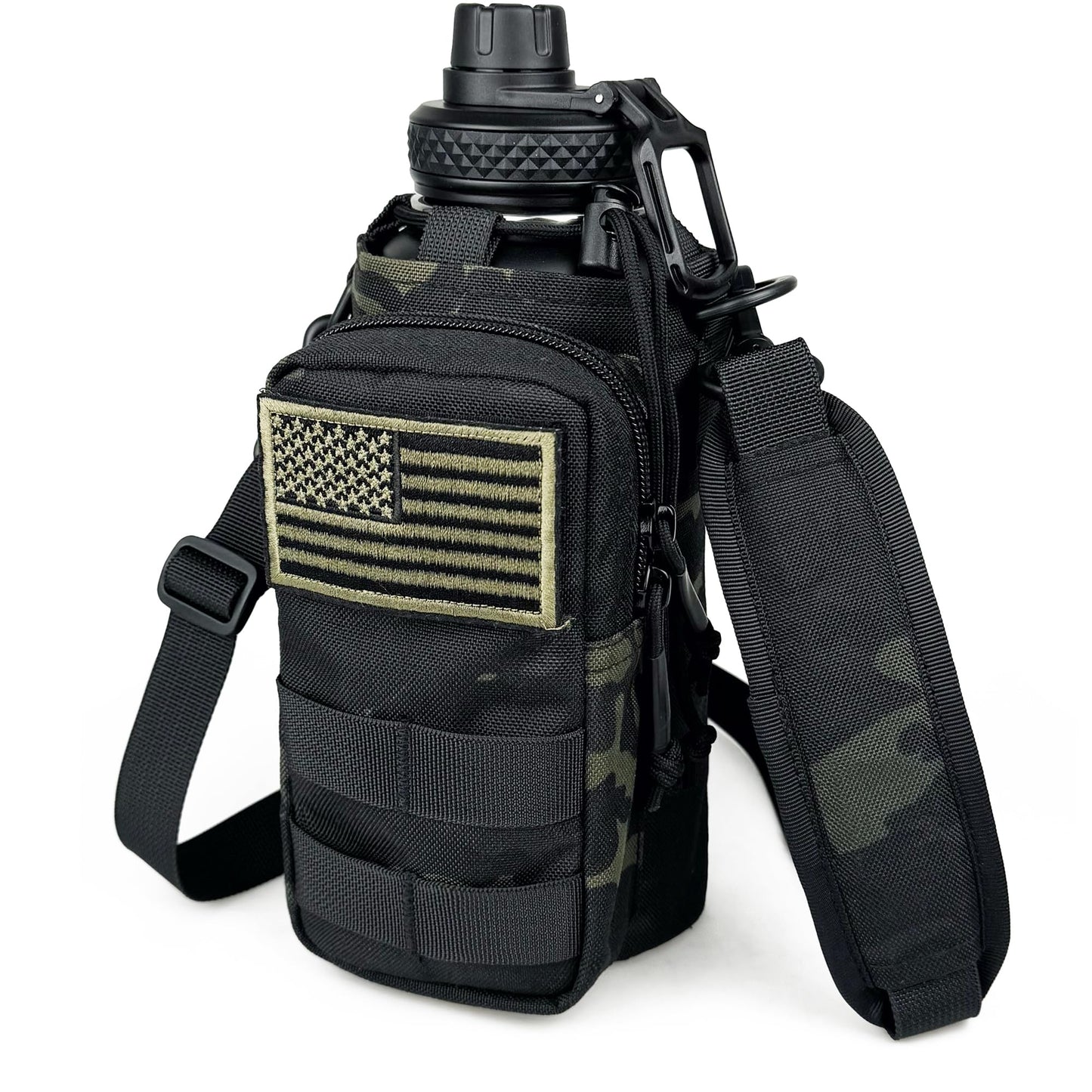 32 Oz Water Bottle with Sleeve - Insulated Bottle with Strap Stainless Steel Gym Water Bottles for Men Sports Workout Hiking All Black