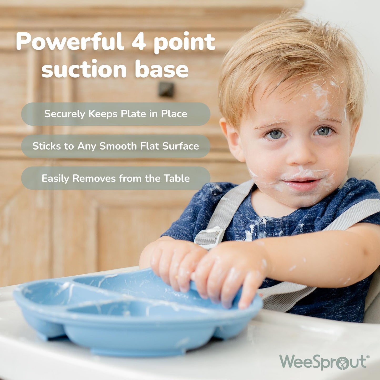 WeeSprout Suction Plates with Lids for Babies & Toddlers - 100% Silicone, Dinnerware Stays Put, Divided Design for Picky Eaters, Microwave & Dishwasher Friendly, 3 Pack