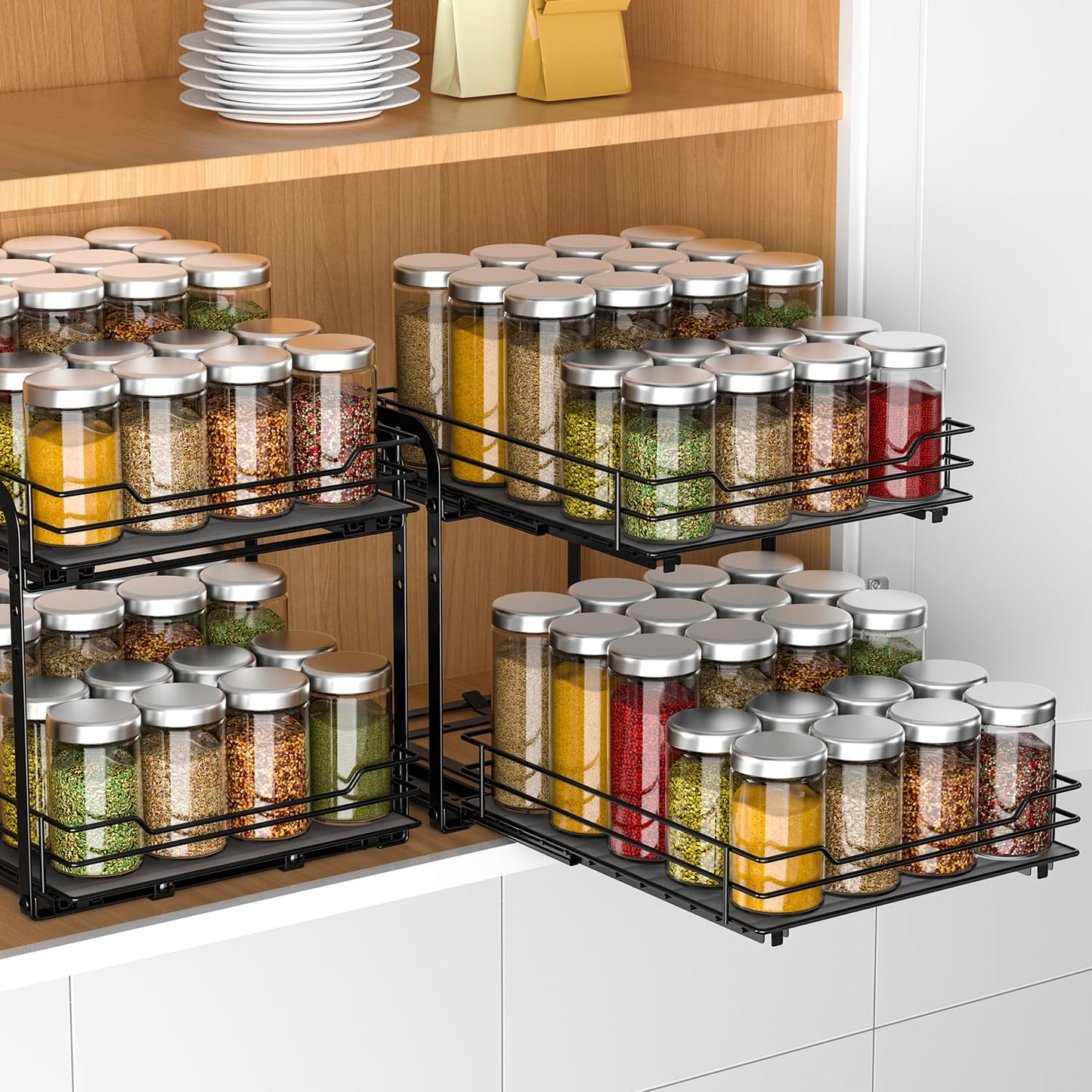 RCHYFEED Pull Out Spice Rack Organizer for Cabinet,Slide out Spice Organizer for Inside Cabinets,Heavy Duty Spice Organization for Kitchen and Pantry,Seasoning,Sauces(1-Tier,8.5" Wx10.5 Dx2.5 H)