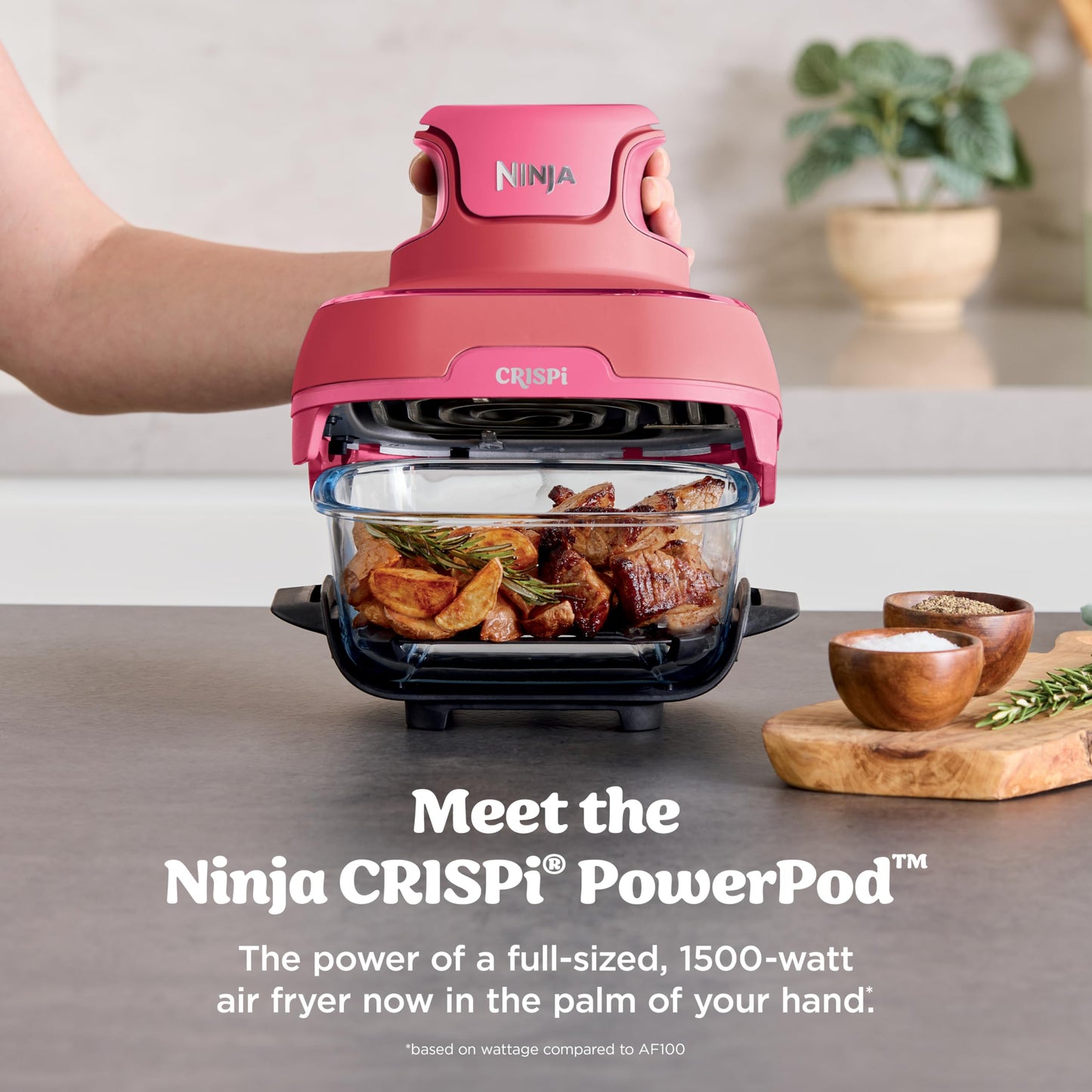 Ninja | Air Fryer | Crispi 4-in-1 Portable Cooking System | 4QT & 6 Cup Glass Containers, Crisper Plates & Storage Lids Included | Microwave, Freezer & Dishwasher Safe | Cherry Crush | FN101DR
