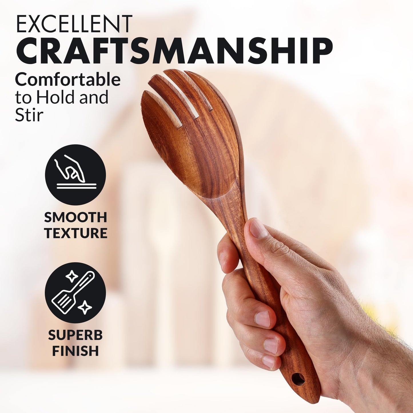 Zulay Kitchen 9.4" Teak Wooden Cooking Spoon – Durable, Non-Stick Wooden Utensil for Cooking, Stirring, Mixing & Serving – Heat-Resistant, Smooth Finish Kitchen Spoon for Nonstick Cookware