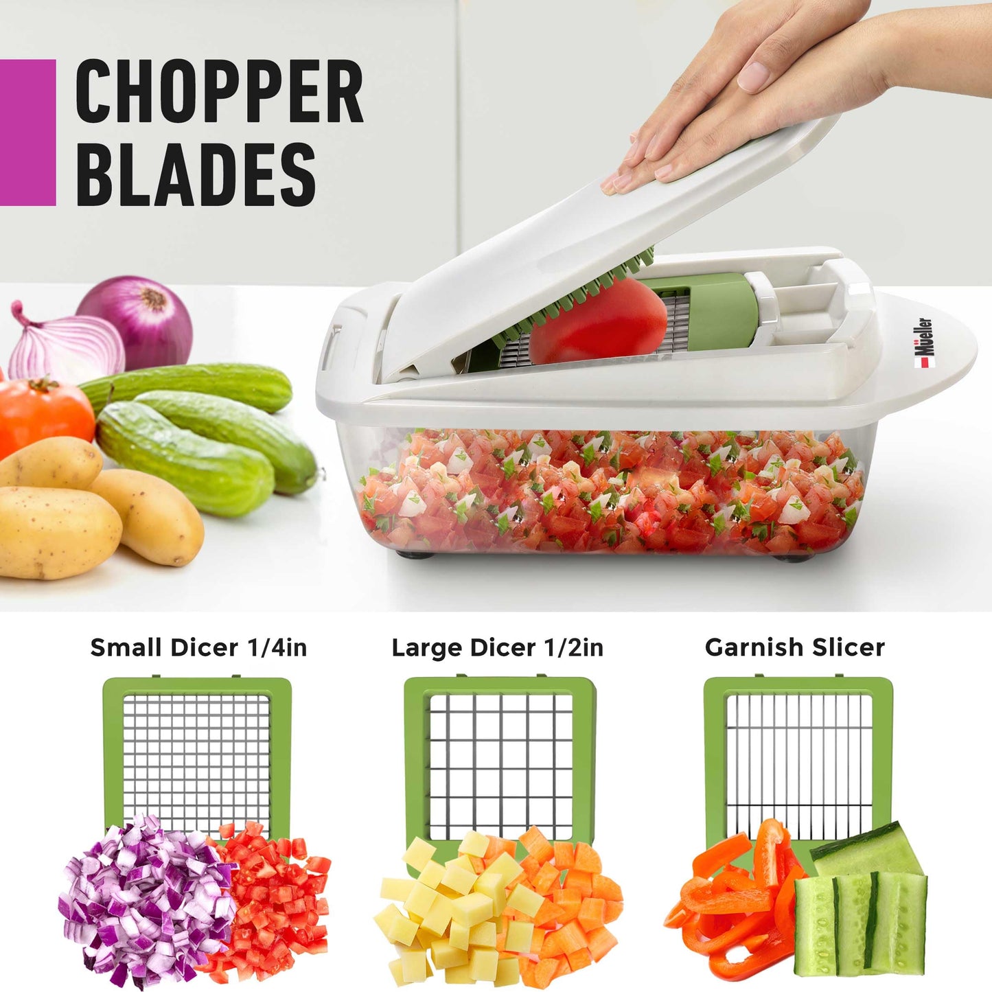Mueller The Real Original Pro Chopper since 2013 Vegetable Chopper Mandoline Slicer, 8 Blade Food Veggie Chopper Onion Vegetable Cutter with Container, Kitchen Gadgets & Essentials, (10 in 1)