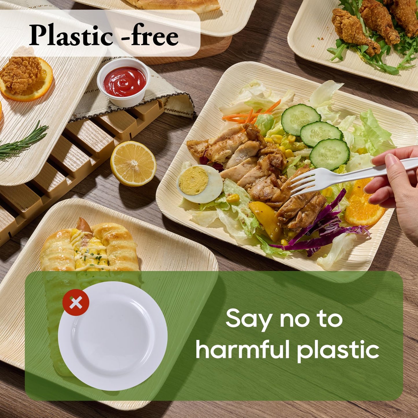 ECOLipak 6 Inch Compostable Palm Leaf Plate Like Bamboo Plate, 100 Pack Disposable Biodegradable Plates Suitable for Party, Dinner