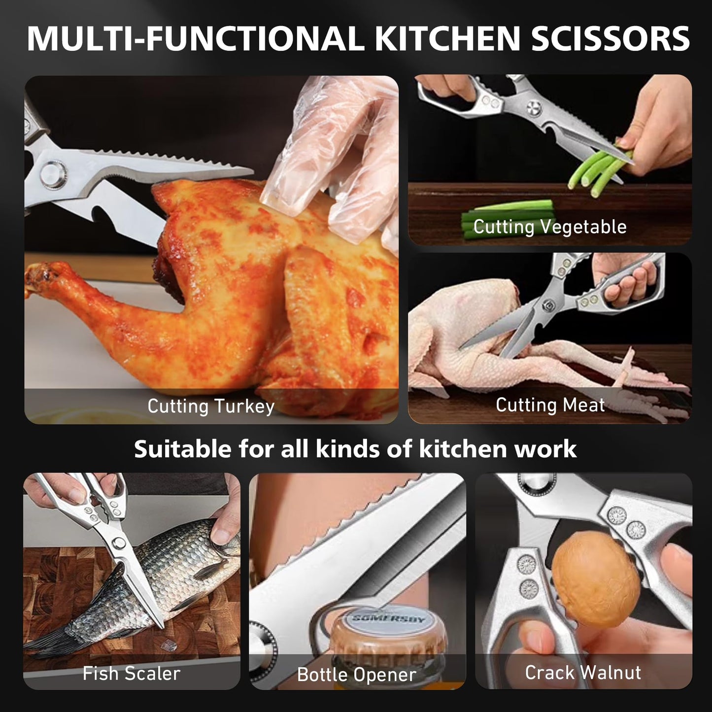 BALUCA Heavy Duty Kitchen Scissors All Purpose - Professional Stainless Steel Japanese Kitchen Shears for Food, Chicken Bones & Turkey | Dishwasher Safe, Sharp Meat & Poultry Scissors (Modern)