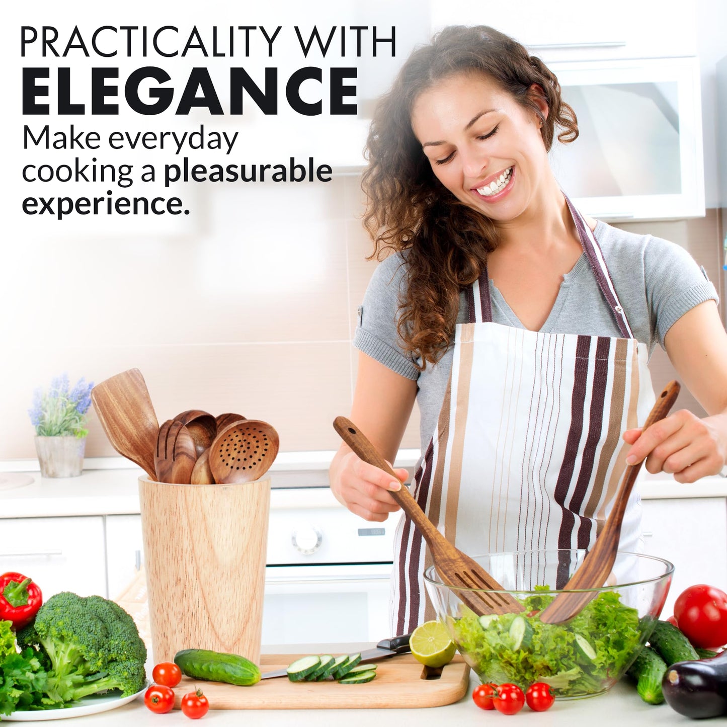 Zulay Kitchen 9.4" Teak Wooden Cooking Spoon – Durable, Non-Stick Wooden Utensil for Cooking, Stirring, Mixing & Serving – Heat-Resistant, Smooth Finish Kitchen Spoon for Nonstick Cookware