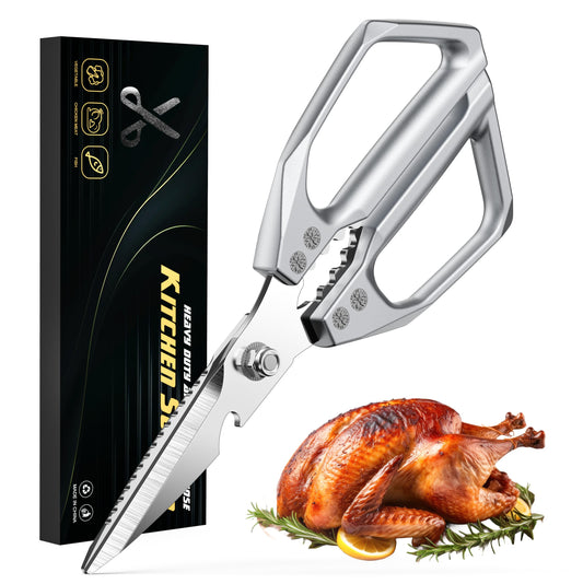 BALUCA Heavy Duty Kitchen Scissors All Purpose - Professional Stainless Steel Japanese Kitchen Shears for Food, Chicken Bones & Turkey | Dishwasher Safe, Sharp Meat & Poultry Scissors (Modern)
