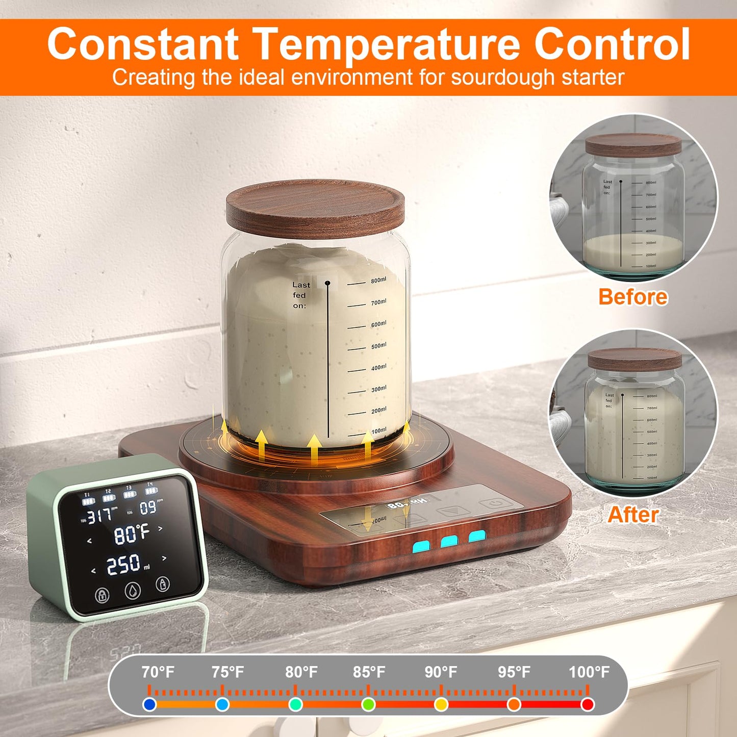 Electric Sourdough Starter Warmer Mat, Upgrade Warming Heating Pad for Sour Dough Starter, Sourdough Heater Proofing Tool for Home Baking with US Plug Thermostat Control, Timing, Memory Function