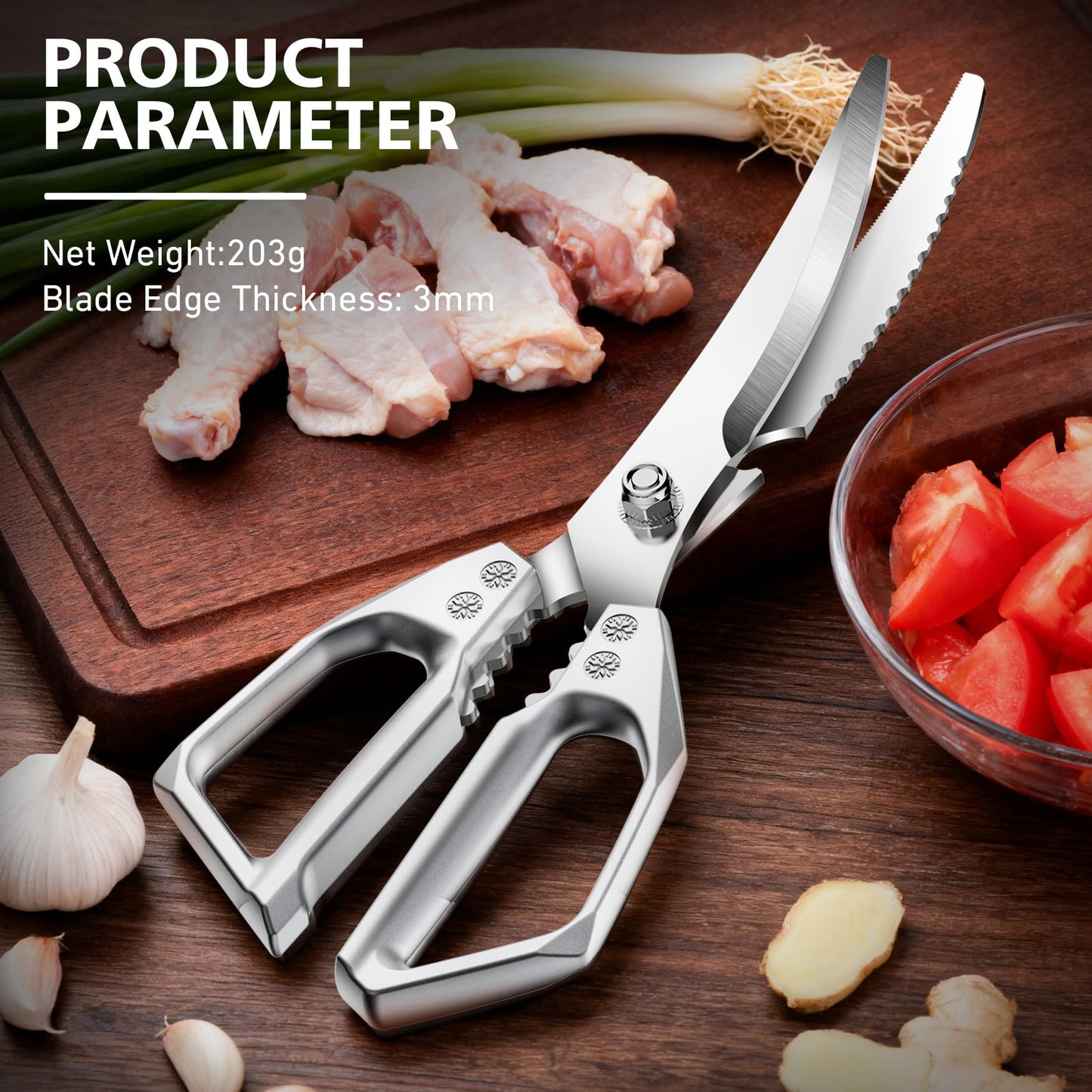 BALUCA Heavy Duty Kitchen Scissors All Purpose - Professional Stainless Steel Japanese Kitchen Shears for Food, Chicken Bones & Turkey | Dishwasher Safe, Sharp Meat & Poultry Scissors (Modern)