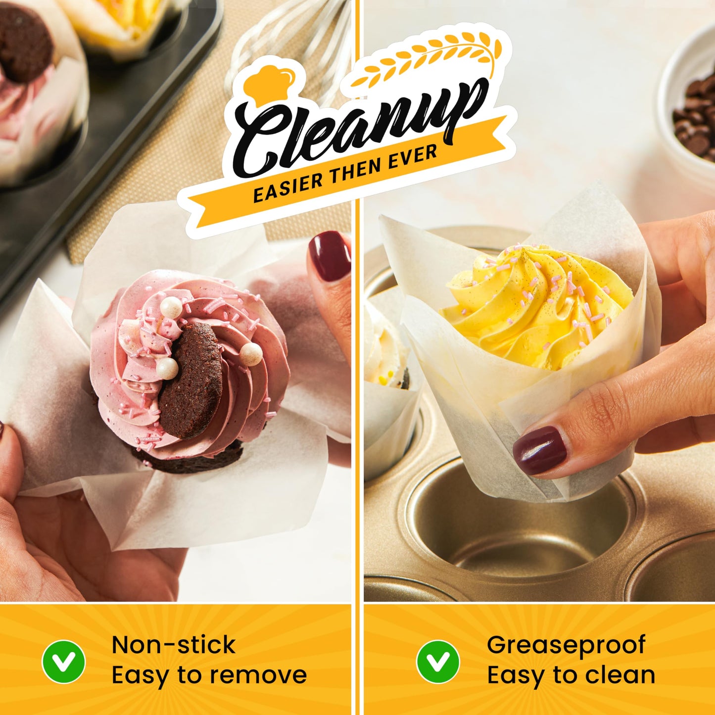 Tulip Cupcake Liners, Muffin Liners for Baking by Baker’s Signature – 200pcs of Parchment Paper Cups Cupcake Wrappers – Perfect Size, Sturdy, Greaseproof & Easy to Use – Colorful