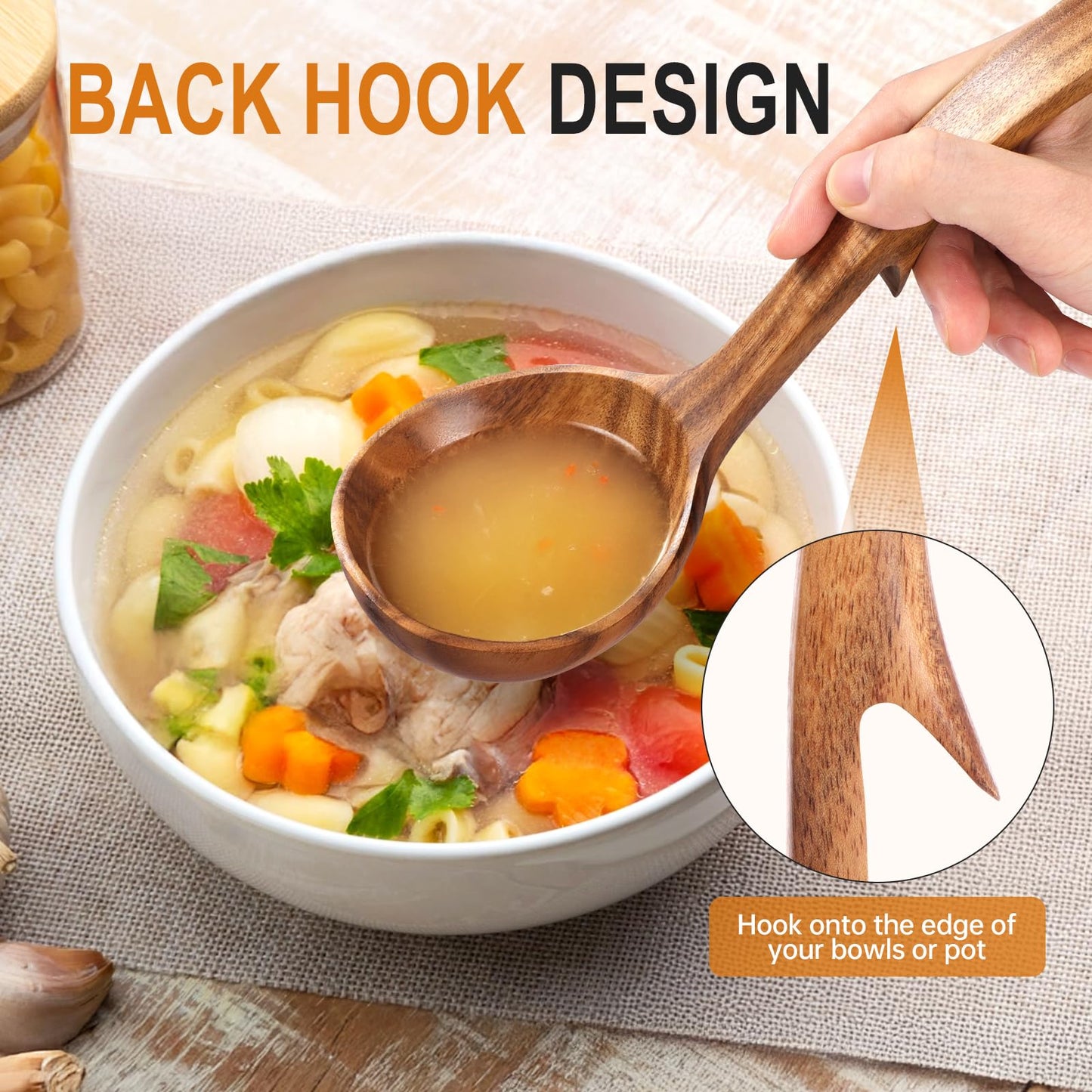 9 Piece Natural Teak Wooden Kitchen Utensil Set with Spoon Rest - Comfort Grip Cooking Spoons and Utensils Holder