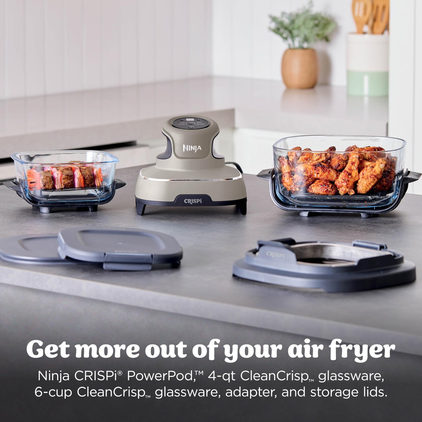 Ninja | Air Fryer | Crispi 4-in-1 Portable Cooking System | 4QT & 6 Cup Glass Containers, Crisper Plates & Storage Lids Included | Microwave, Freezer & Dishwasher Safe | Cherry Crush | FN101DR