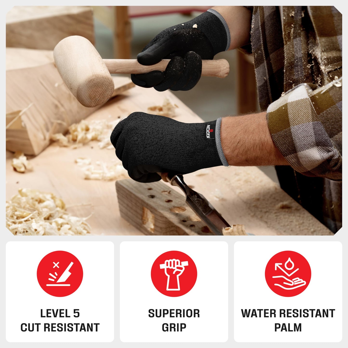 NoCry Cut Resistant Gloves Food Grade with Grip Dots for Superb Grip - Breathable & Lightweight Cutting Gloves for Chefs - Ambidextrous - Cut Resistant Kitchen Gloves for Cutting or Woodworking Gloves
