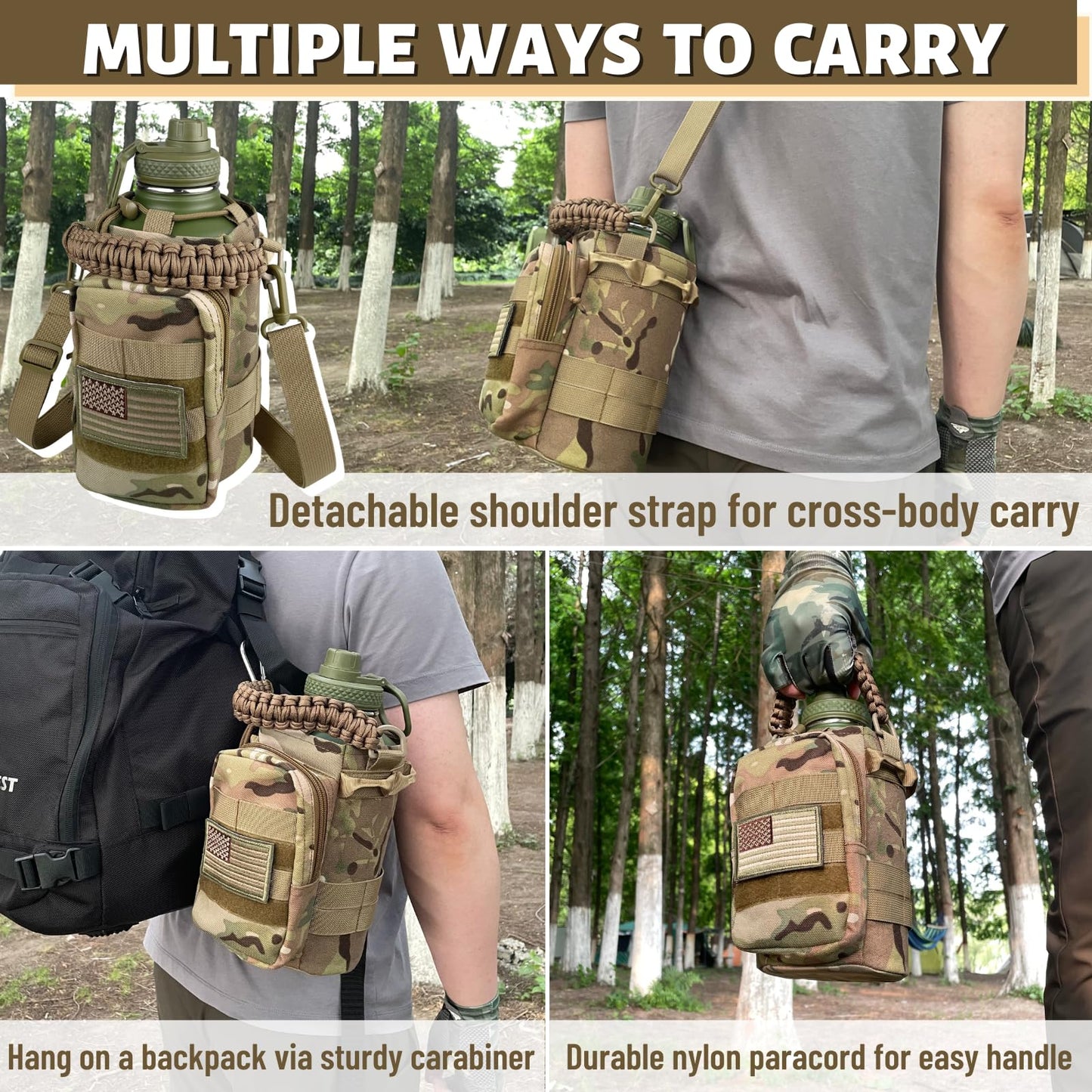 32 Oz Water Bottle with Sleeve - Insulated Bottle with Strap Stainless Steel Gym Water Bottles for Men Sports Workout Hiking All Black