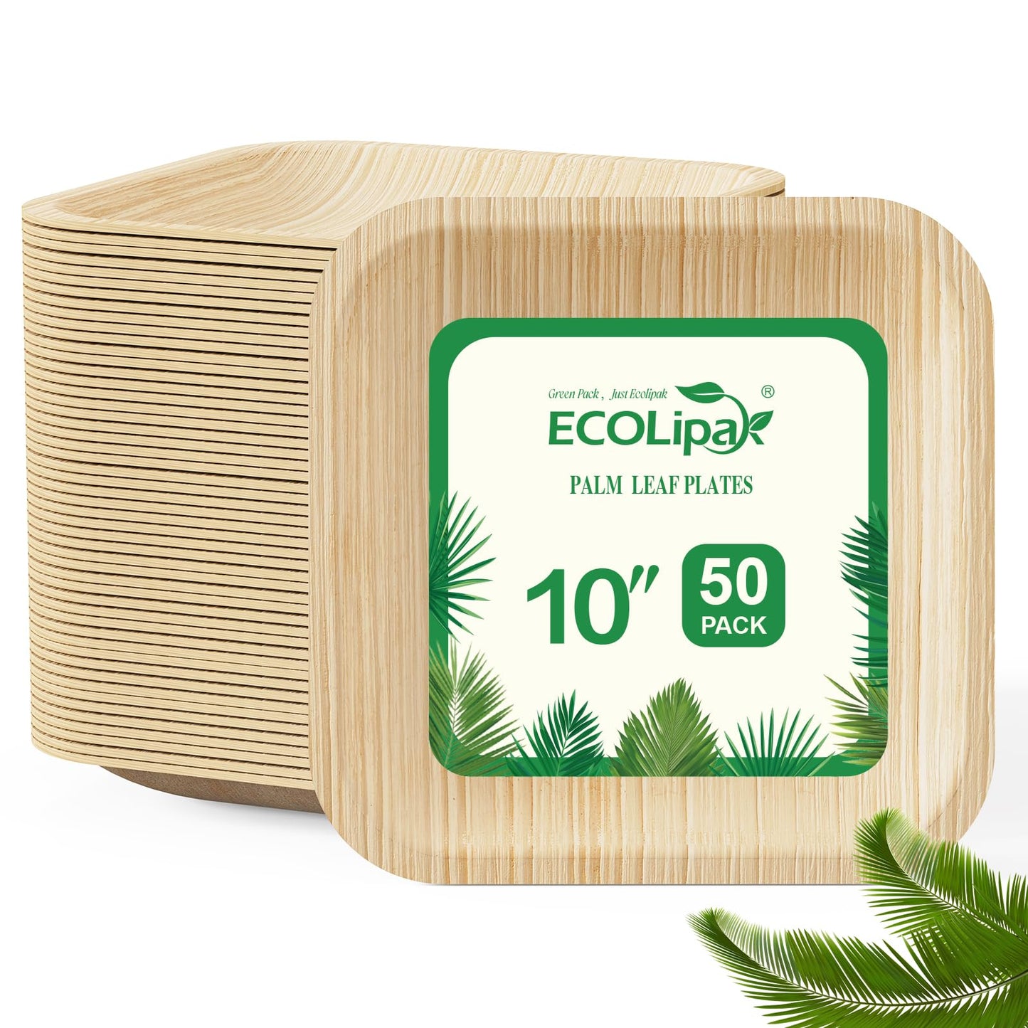 ECOLipak 6 Inch Compostable Palm Leaf Plate Like Bamboo Plate, 100 Pack Disposable Biodegradable Plates Suitable for Party, Dinner