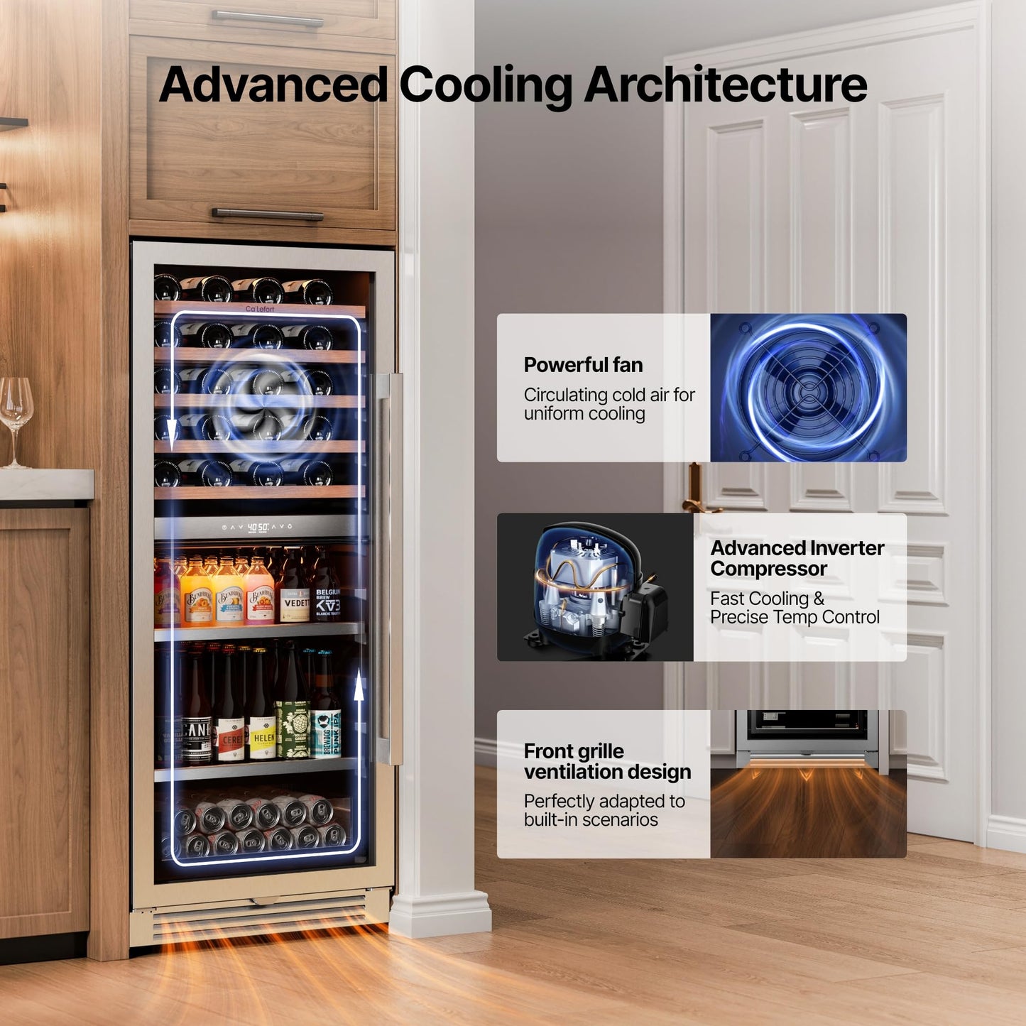 Ca'Lefort 24 Inch Wine Fridge, Dual Zone 90 Bottle Wine Cooler Refrigerator, 40-65°F Refrigerator with Glass Door, 3 LED Built-in/Freestanding Fridge for Bar/Kitchen/Resterant (Left-Hinged)