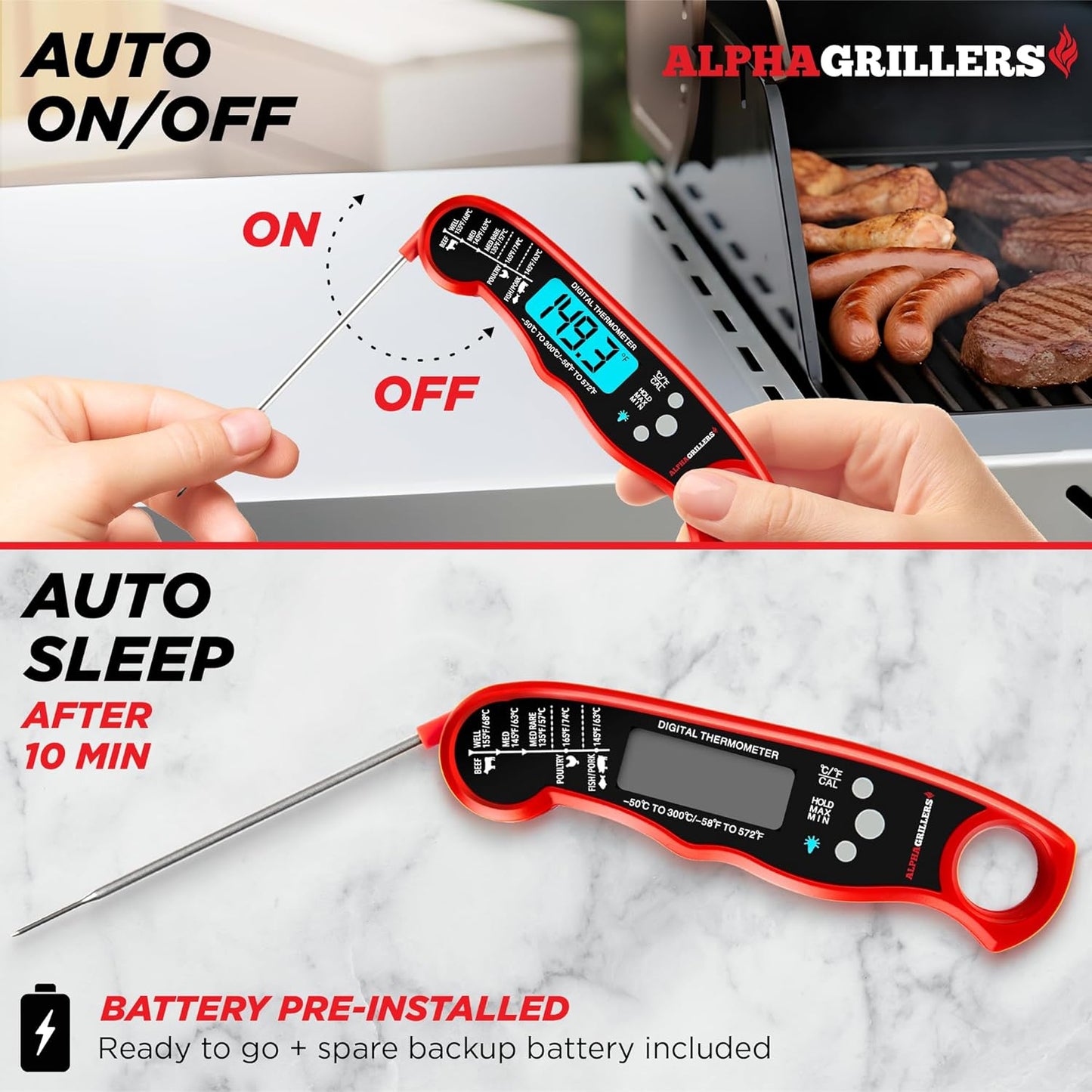 Alpha Grillers Meat Thermometer Digital - Instant Read Food Thermometer for Cooking and Grilling Stocking Stuffers for Men Christmas Gifts for Men