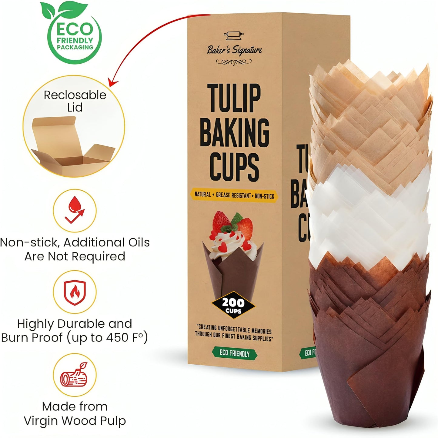 Tulip Cupcake Liners, Muffin Liners for Baking by Baker’s Signature – 200pcs of Parchment Paper Cups Cupcake Wrappers – Perfect Size, Sturdy, Greaseproof & Easy to Use – Colorful