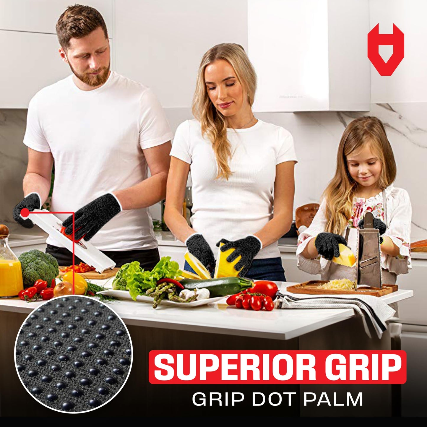 NoCry Cut Resistant Gloves Food Grade with Grip Dots for Superb Grip - Breathable & Lightweight Cutting Gloves for Chefs - Ambidextrous - Cut Resistant Kitchen Gloves for Cutting or Woodworking Gloves