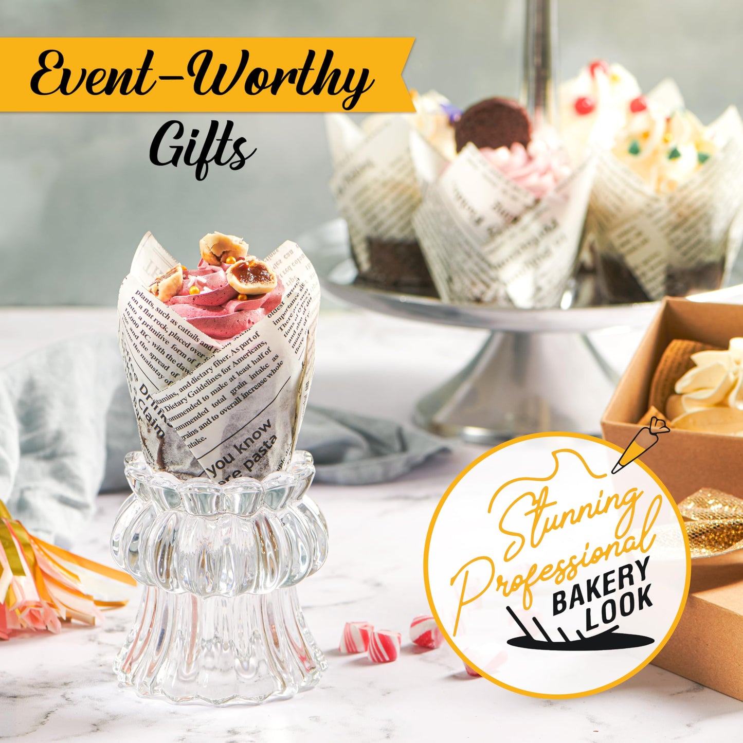 Tulip Cupcake Liners, Muffin Liners for Baking by Baker’s Signature – 200pcs of Parchment Paper Cups Cupcake Wrappers – Perfect Size, Sturdy, Greaseproof & Easy to Use – Colorful