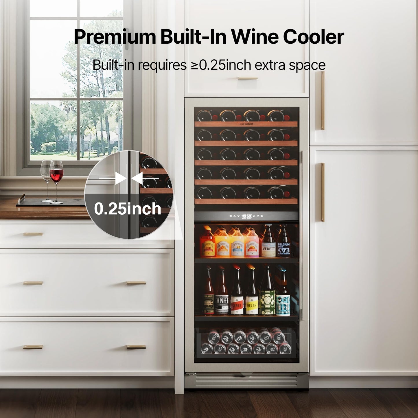 Ca'Lefort 24 Inch Wine Fridge, Dual Zone 90 Bottle Wine Cooler Refrigerator, 40-65°F Refrigerator with Glass Door, 3 LED Built-in/Freestanding Fridge for Bar/Kitchen/Resterant (Left-Hinged)