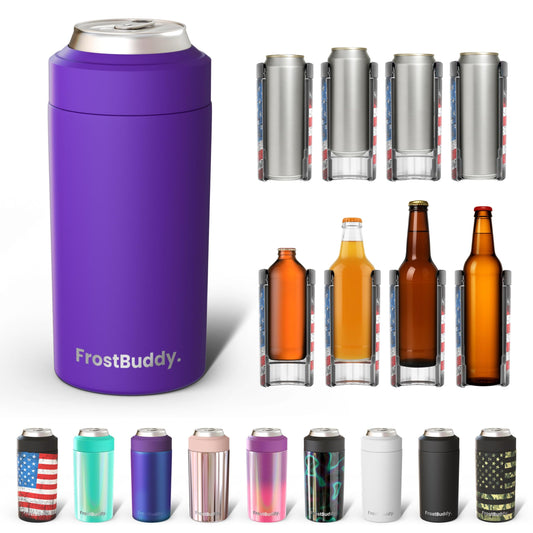 Frost Buddy Universal Buddy Can Cooler - Fits All - For Regular 12 & 16 oz or Slim-Size Bottles - Insulated Double -Walled Stainless Steel (All white)