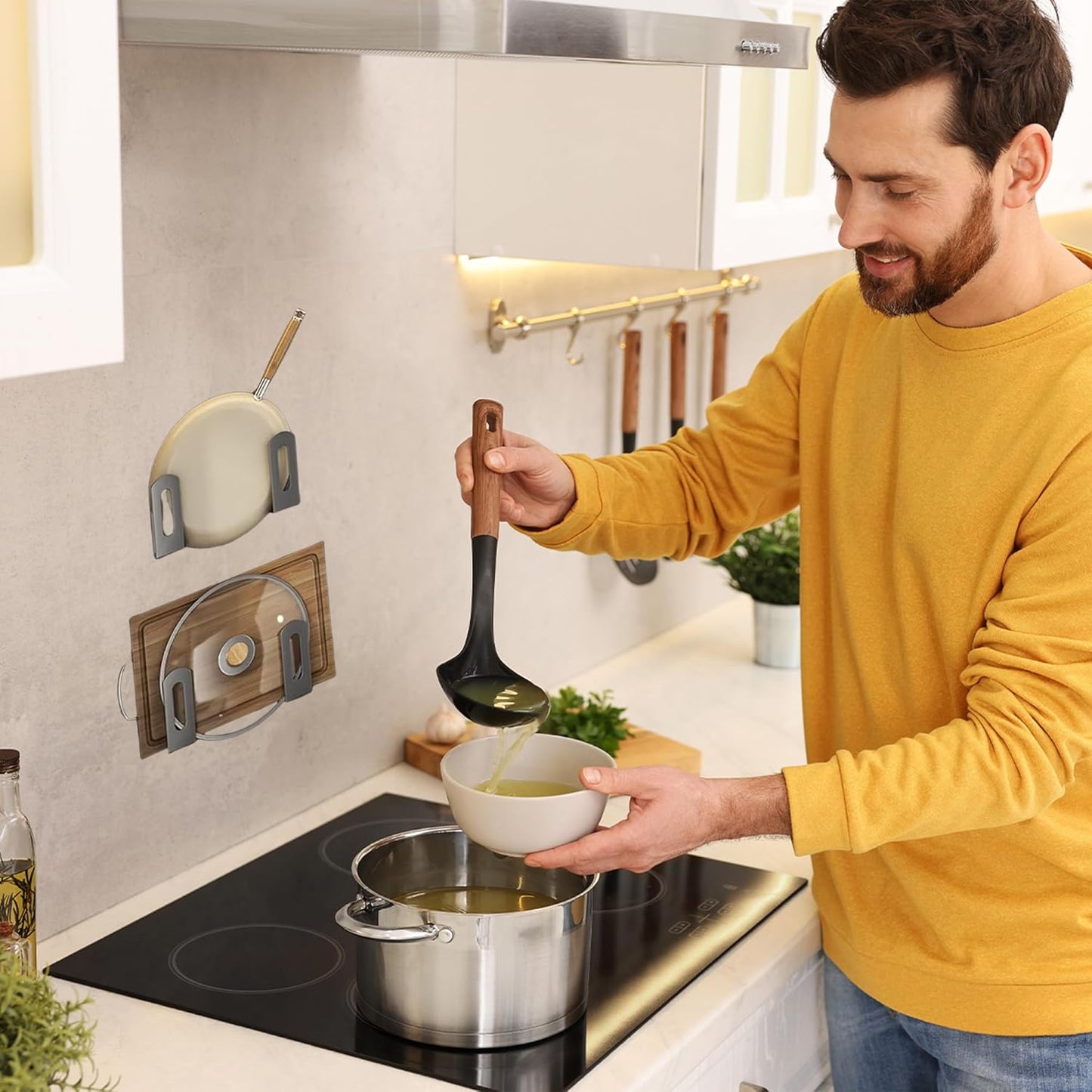 Under Cabinet Cutting Board Holder - 4 Pcs Cutting Board Holder Pot Lids Rack Storage Stainless Steel Under Shelf Counter Chopping Board(Grey)