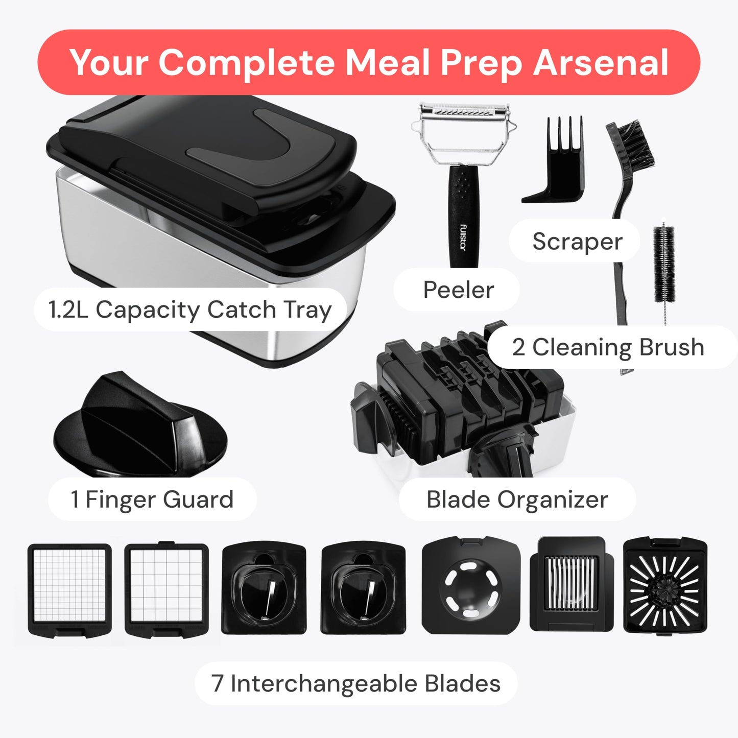 Fullstar The Original Pro Chopper - Vegetable Chopper and Spiralizer, Food Chopper with Container, Fruit Slicer, Kitchen Gadgets & Gifts, Home Essentials (8 in 1, White)