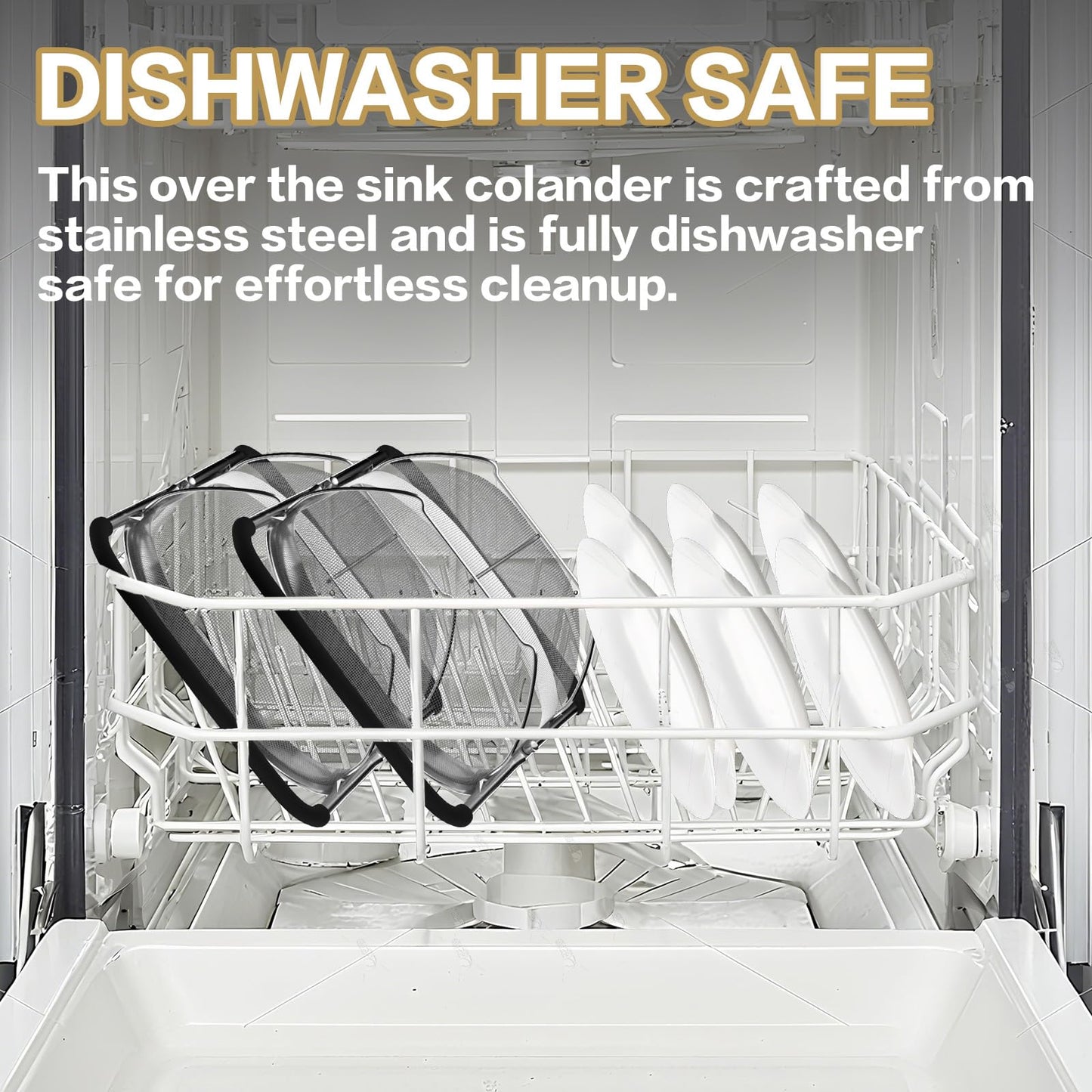 Over the Sink Colander - Strainers and Colanders - Stainless Steel Strainer - Expandable Sink Colander with Rubber Grip for Strain, Drain, Rinse Fruits, Vegetables, Home Kitchen Essentials