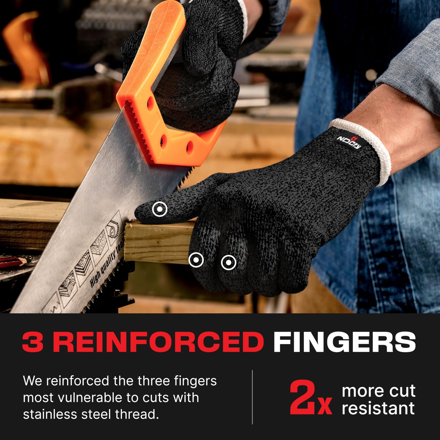 NoCry Cut Resistant Gloves Food Grade with Grip Dots for Superb Grip - Breathable & Lightweight Cutting Gloves for Chefs - Ambidextrous - Cut Resistant Kitchen Gloves for Cutting or Woodworking Gloves