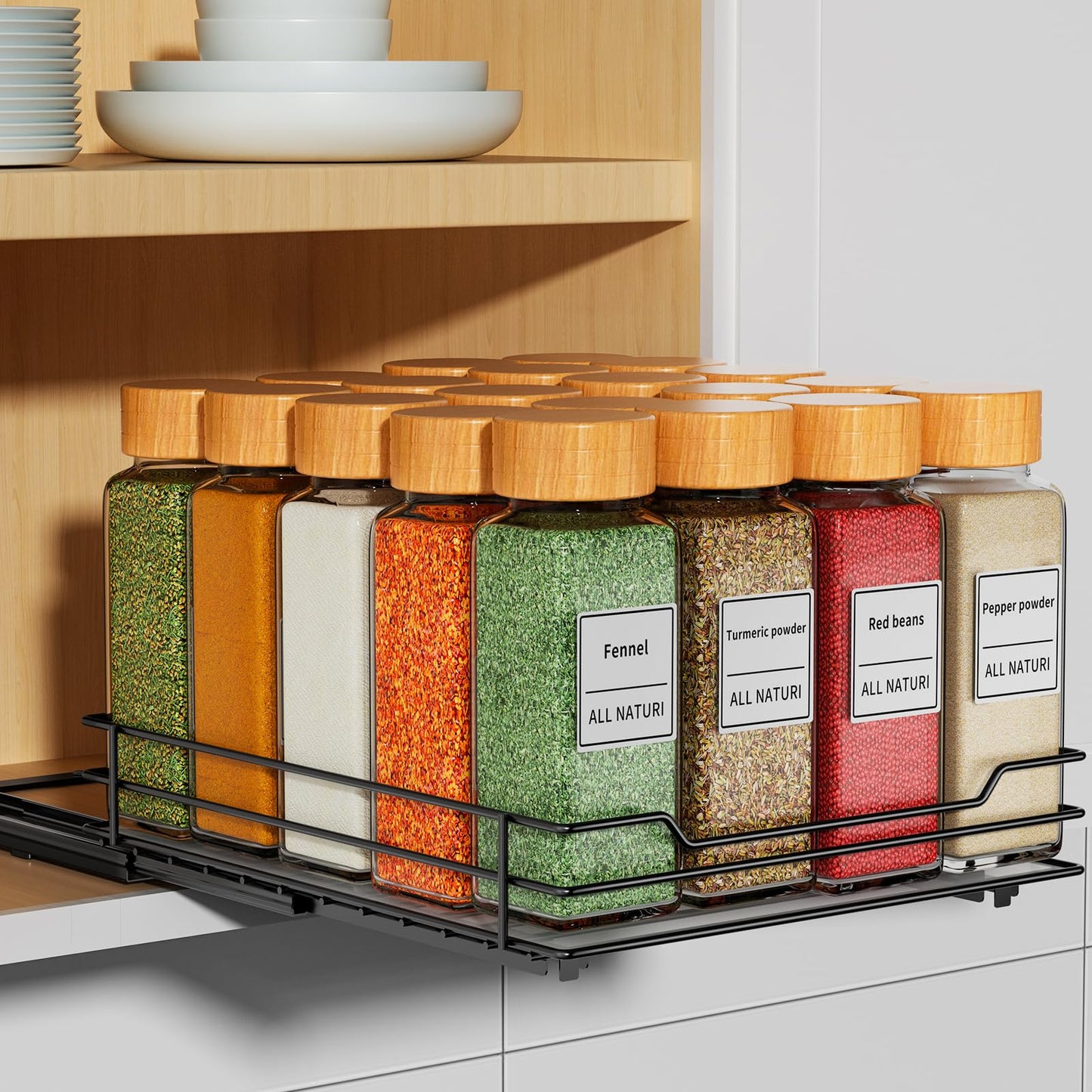 RCHYFEED Pull Out Spice Rack Organizer for Cabinet,Slide out Spice Organizer for Inside Cabinets,Heavy Duty Spice Organization for Kitchen and Pantry,Seasoning,Sauces(1-Tier,8.5" Wx10.5 Dx2.5 H)