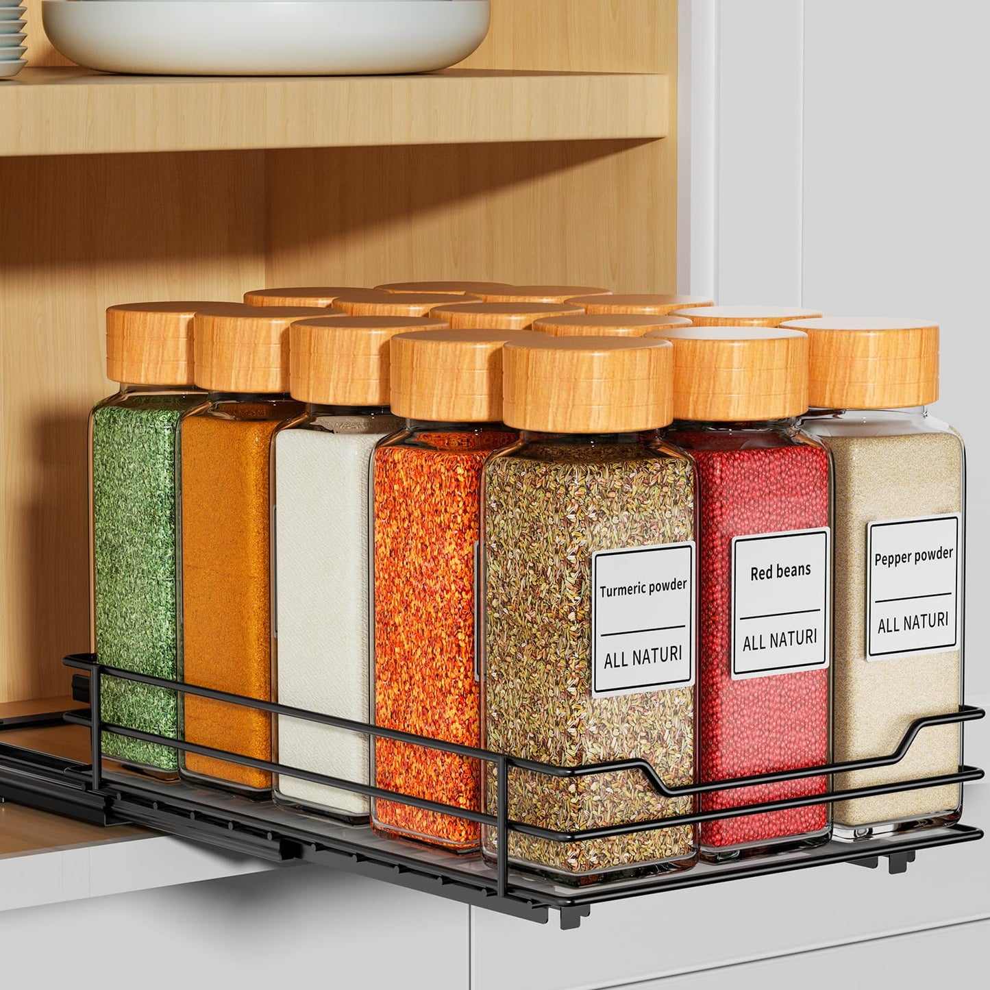 RCHYFEED Pull Out Spice Rack Organizer for Cabinet,Slide out Spice Organizer for Inside Cabinets,Heavy Duty Spice Organization for Kitchen and Pantry,Seasoning,Sauces(1-Tier,8.5" Wx10.5 Dx2.5 H)