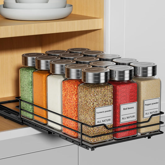 RCHYFEED Pull Out Spice Rack Organizer for Cabinet,Slide out Spice Organizer for Inside Cabinets,Heavy Duty Spice Organization for Kitchen and Pantry,Seasoning,Sauces(1-Tier,8.5" Wx10.5 Dx2.5 H)