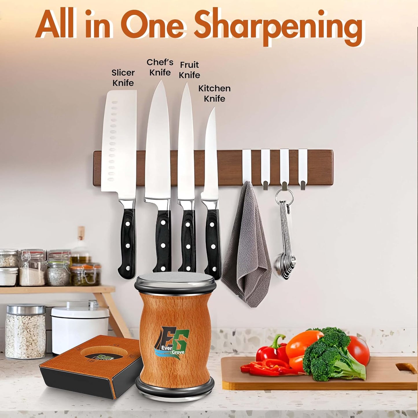 Knife Sharpener Tool, Rolling Knife Sharpener Kit, Knife Sharpening with Diamonds and Ceramic for Steel of Any Hardness, Kitchen knife Sharpener with 15°, 18°, 20° & 22° Magnetic Angles