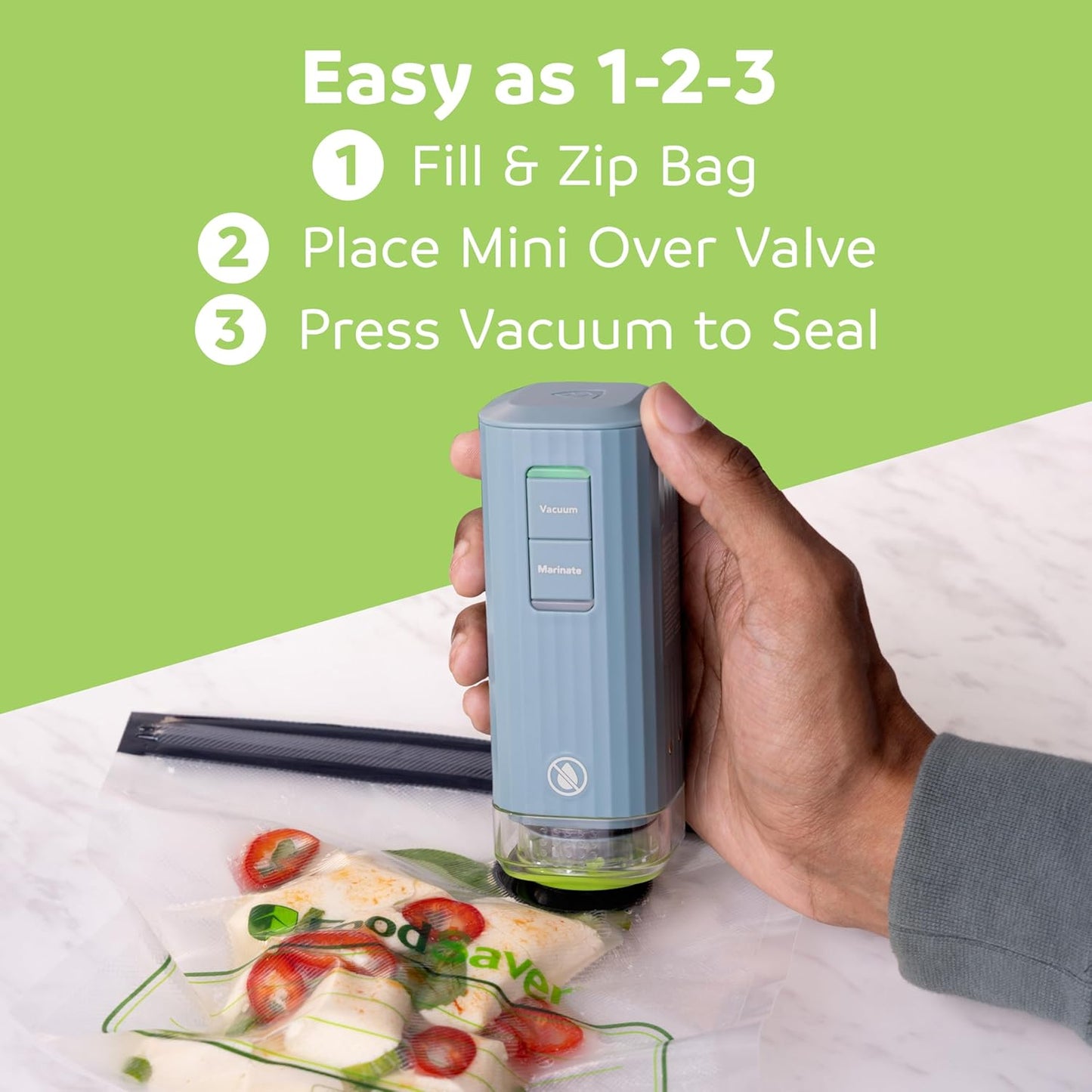 FoodSaver Mini Handheld Vacuum Sealer Machine with Marinate Setting & Charging Dock | Cordless Food Vacuum Sealer for Freezer, Storage, Sous Vide, Meal Prep | Blue