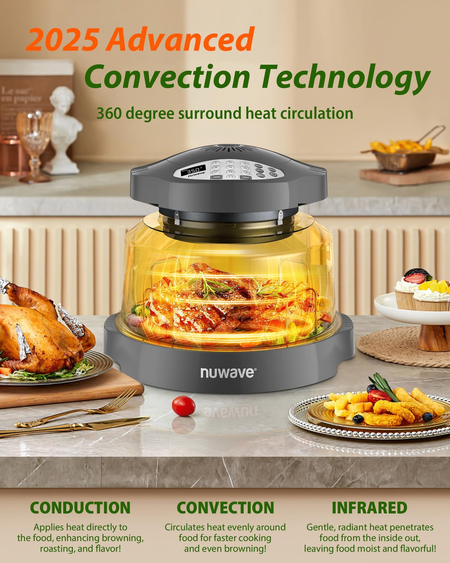 Nuwave Oven Pro Plus Air Fryer, Infra-Red Countertop, 2025 Advanced Convection, No Defrosting or Preheating, Cook Fresh or Frozen, Durable Power Dome, 100 Presets & 50 Memory, PFAS Free, Dark Blue