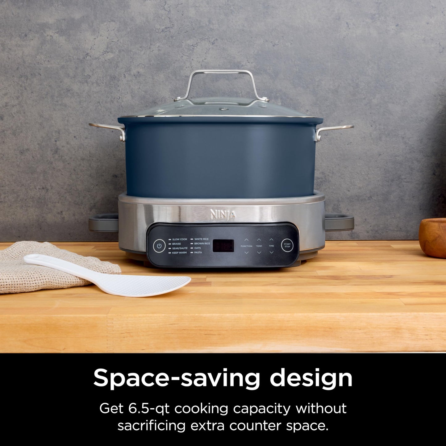 Ninja MC1001 Foodi PossibleCooker PRO 8.5 Quart Multi-Cooker, with 8-in-1 Slow Cooker, Dutch Oven, Steamer, Glass Lid Integrated Spoon, Nonstick, Oven Safe Pot to 500°F, Sea Salt Gray