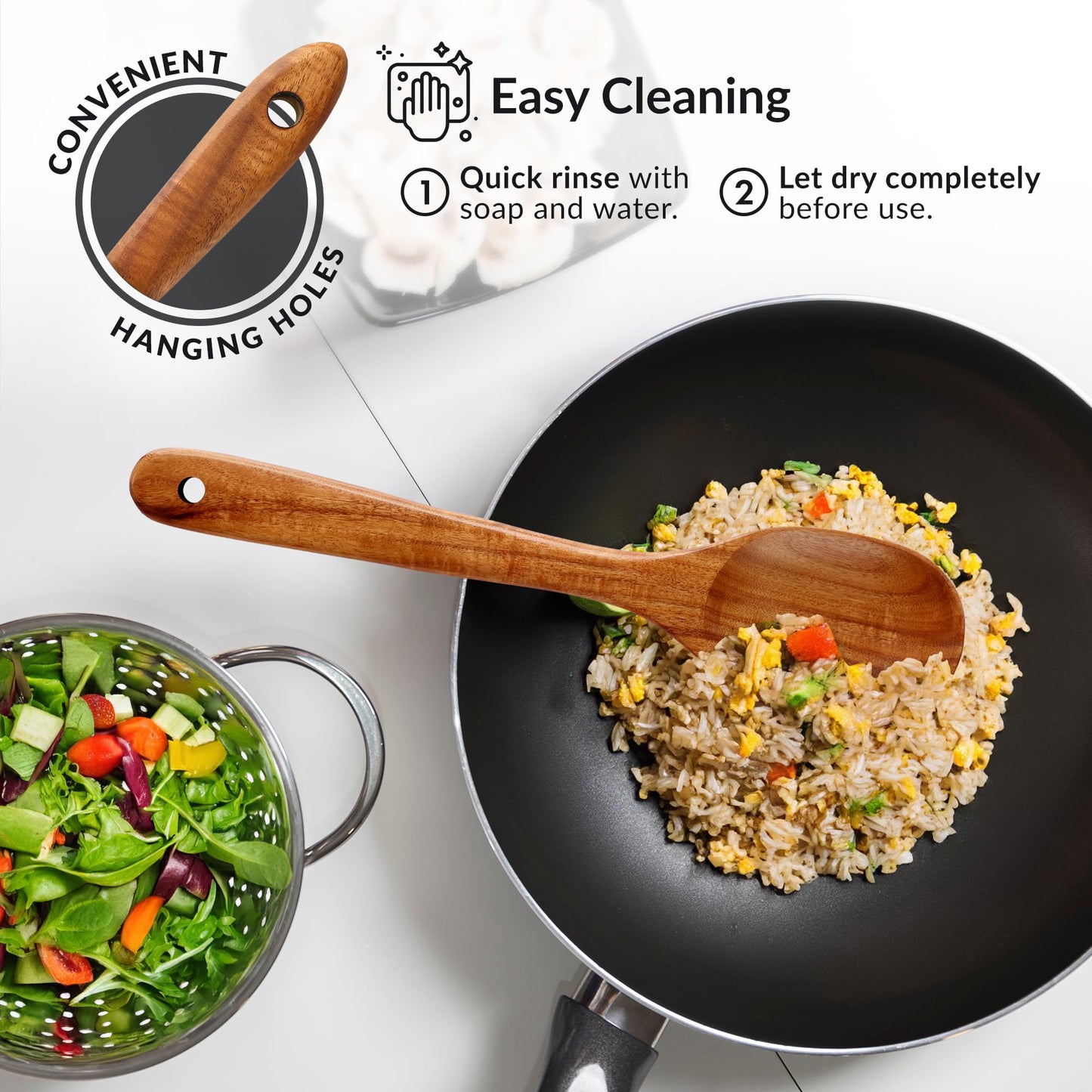 Zulay Kitchen 9.4" Teak Wooden Cooking Spoon – Durable, Non-Stick Wooden Utensil for Cooking, Stirring, Mixing & Serving – Heat-Resistant, Smooth Finish Kitchen Spoon for Nonstick Cookware