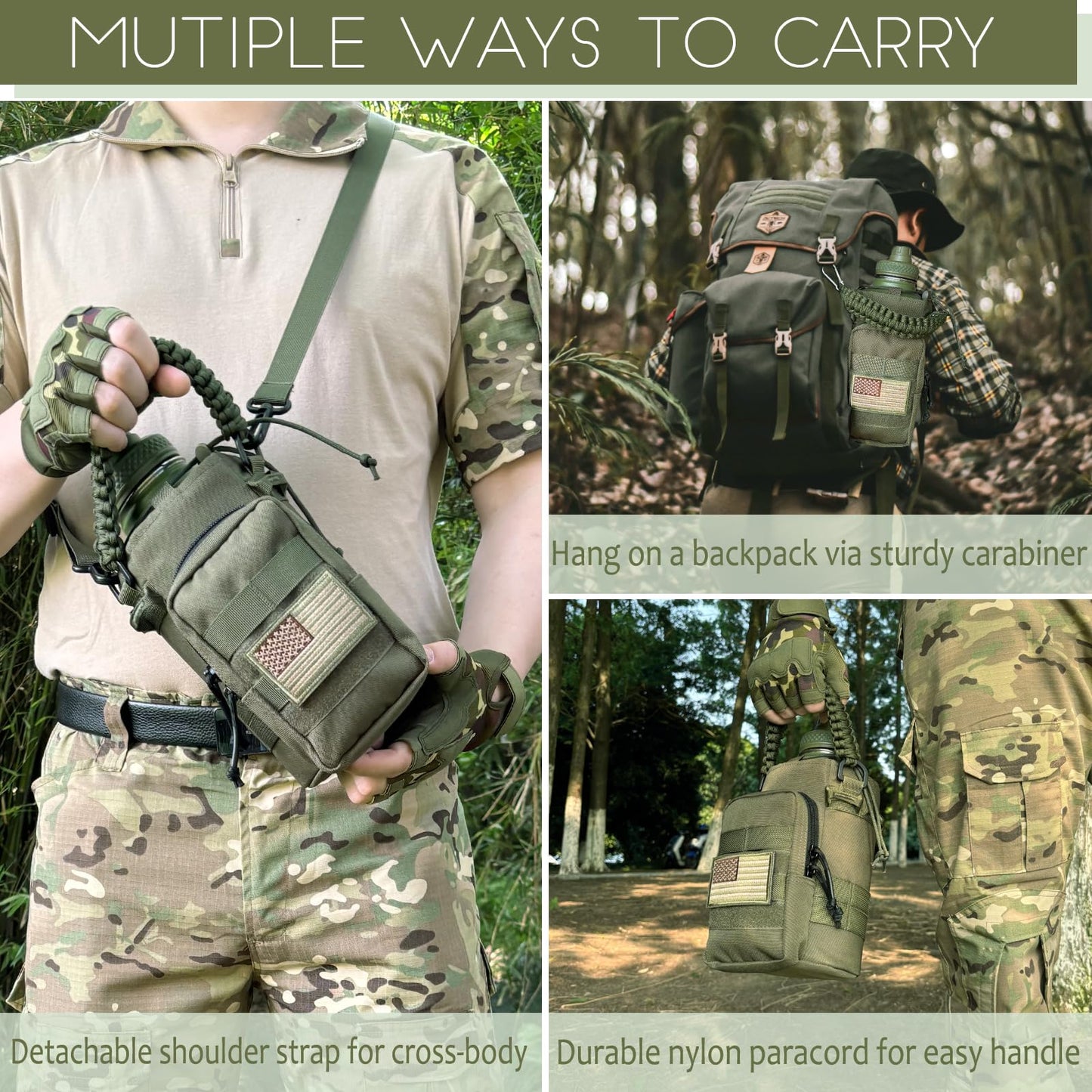 32 Oz Water Bottle with Sleeve - Insulated Bottle with Strap Stainless Steel Gym Water Bottles for Men Sports Workout Hiking All Black