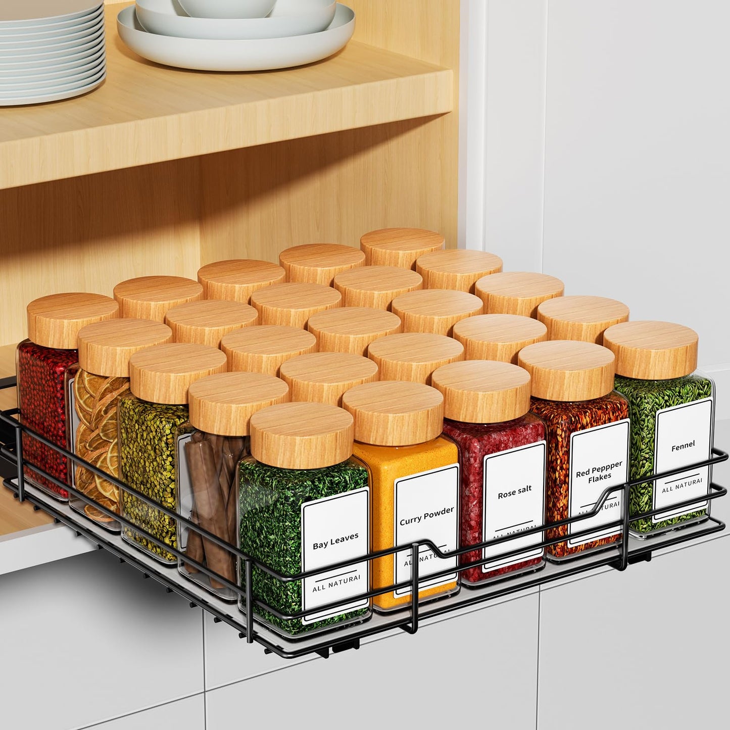 RCHYFEED Pull Out Spice Rack Organizer for Cabinet,Slide out Spice Organizer for Inside Cabinets,Heavy Duty Spice Organization for Kitchen and Pantry,Seasoning,Sauces(1-Tier,8.5" Wx10.5 Dx2.5 H)